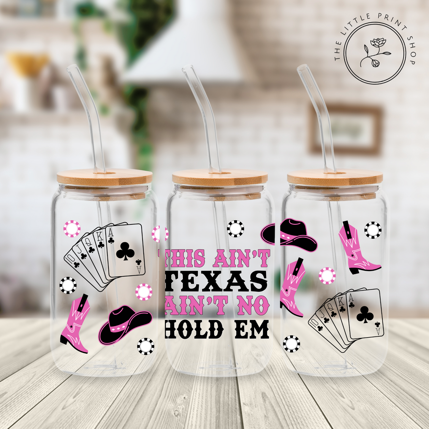 This Ain't Texas - Pink - 16oz Libbey Glass Printed UV DTF Wrap