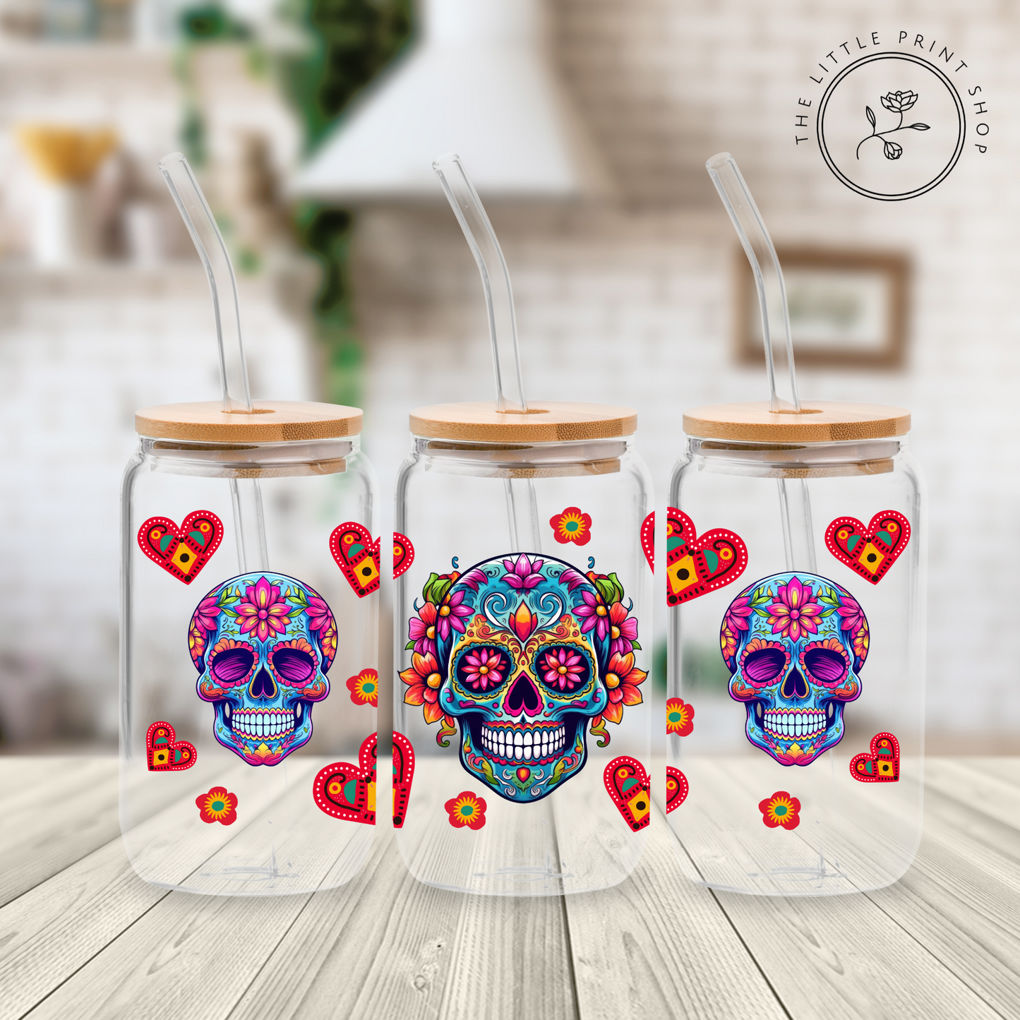 Day of the Dead - 16oz Libbey Glass Printed UV DTF Wrap