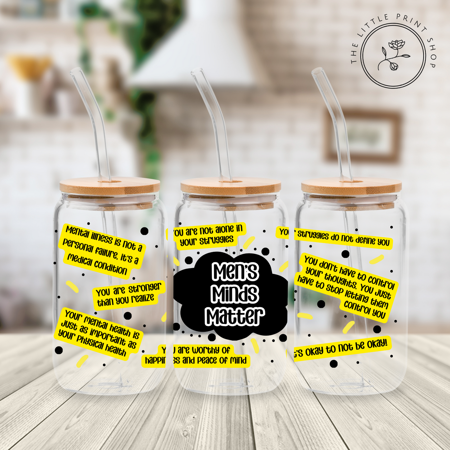 Men's Minds Matter - Yellow - 16oz Libbey Glass Printed UV DTF Wrap