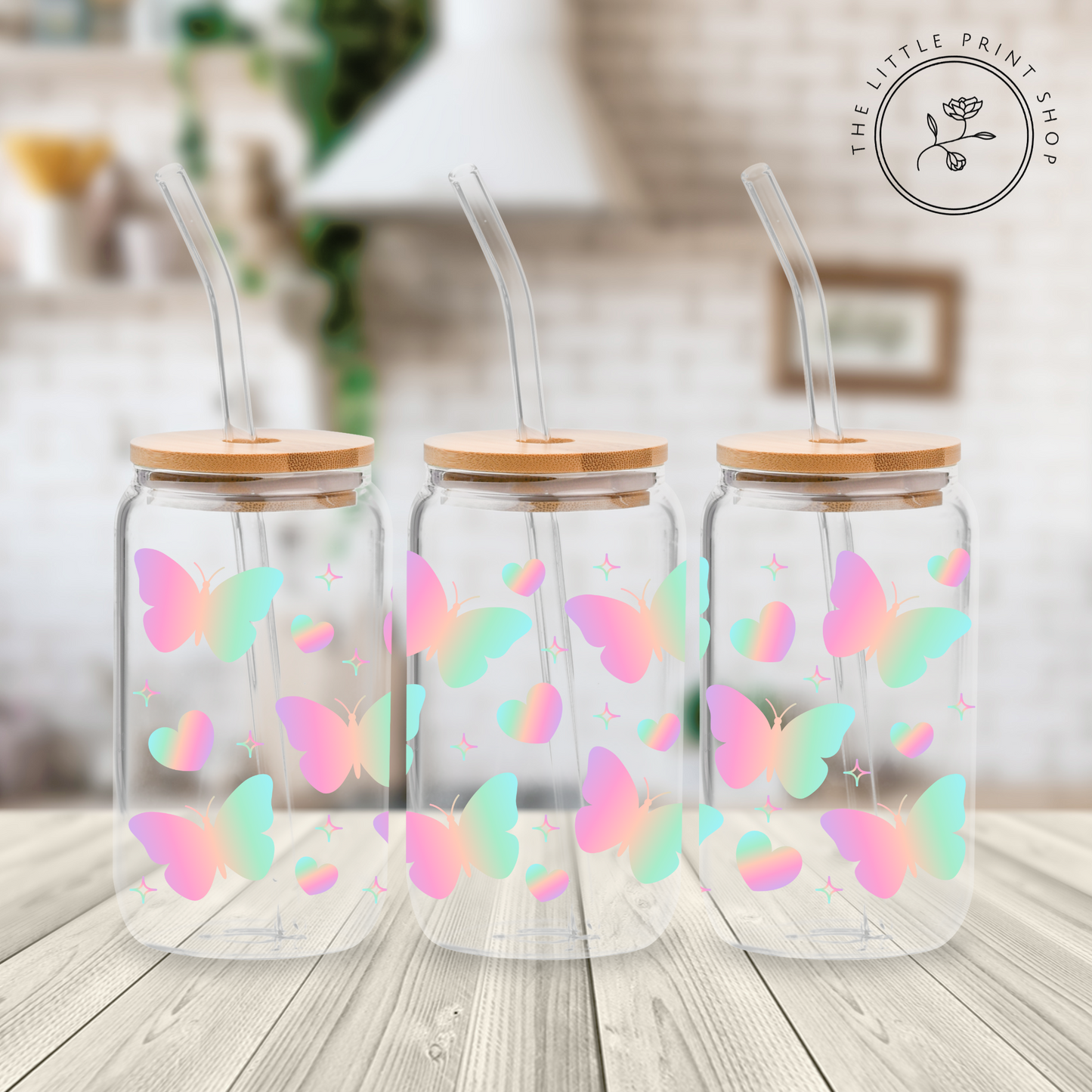 Rainbow Butterfly - 16oz Libbey Glass Printed UV DTF Wrap