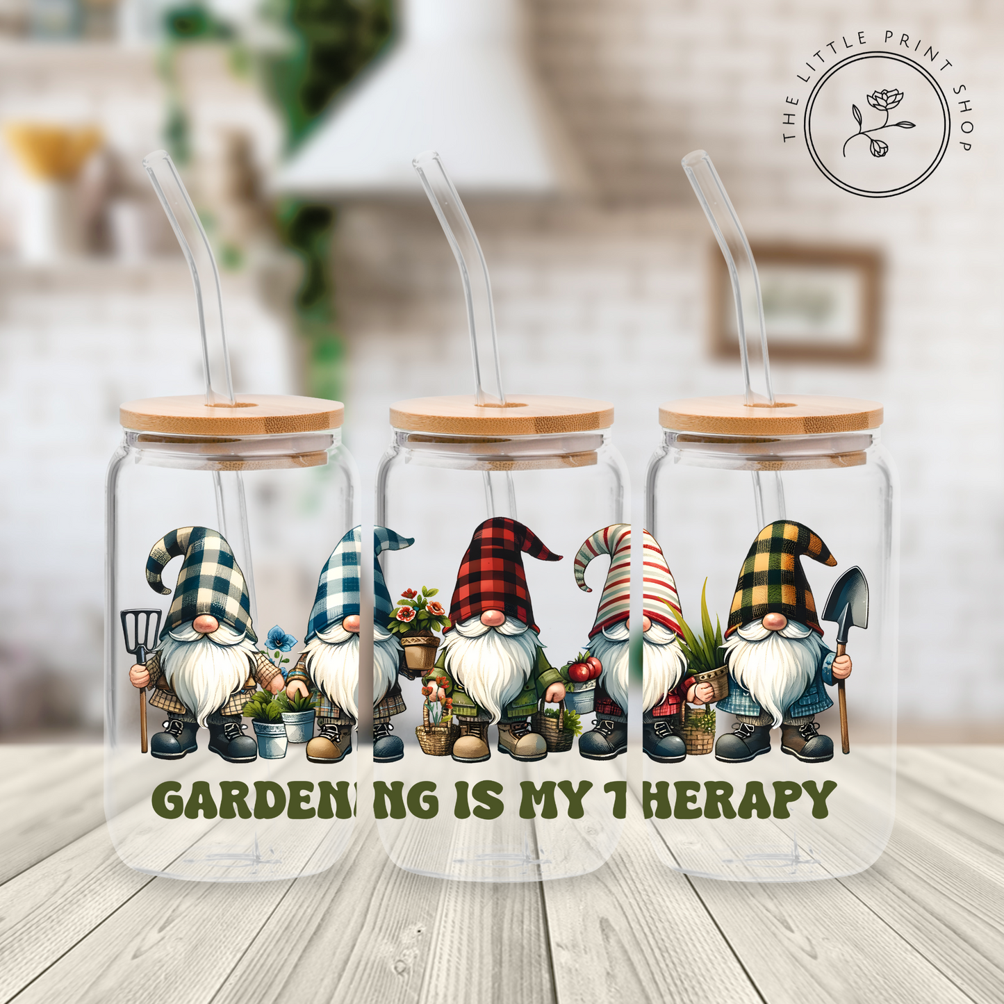 Gardening Therapy - 16oz Libbey Glass Printed UV DTF Wrap