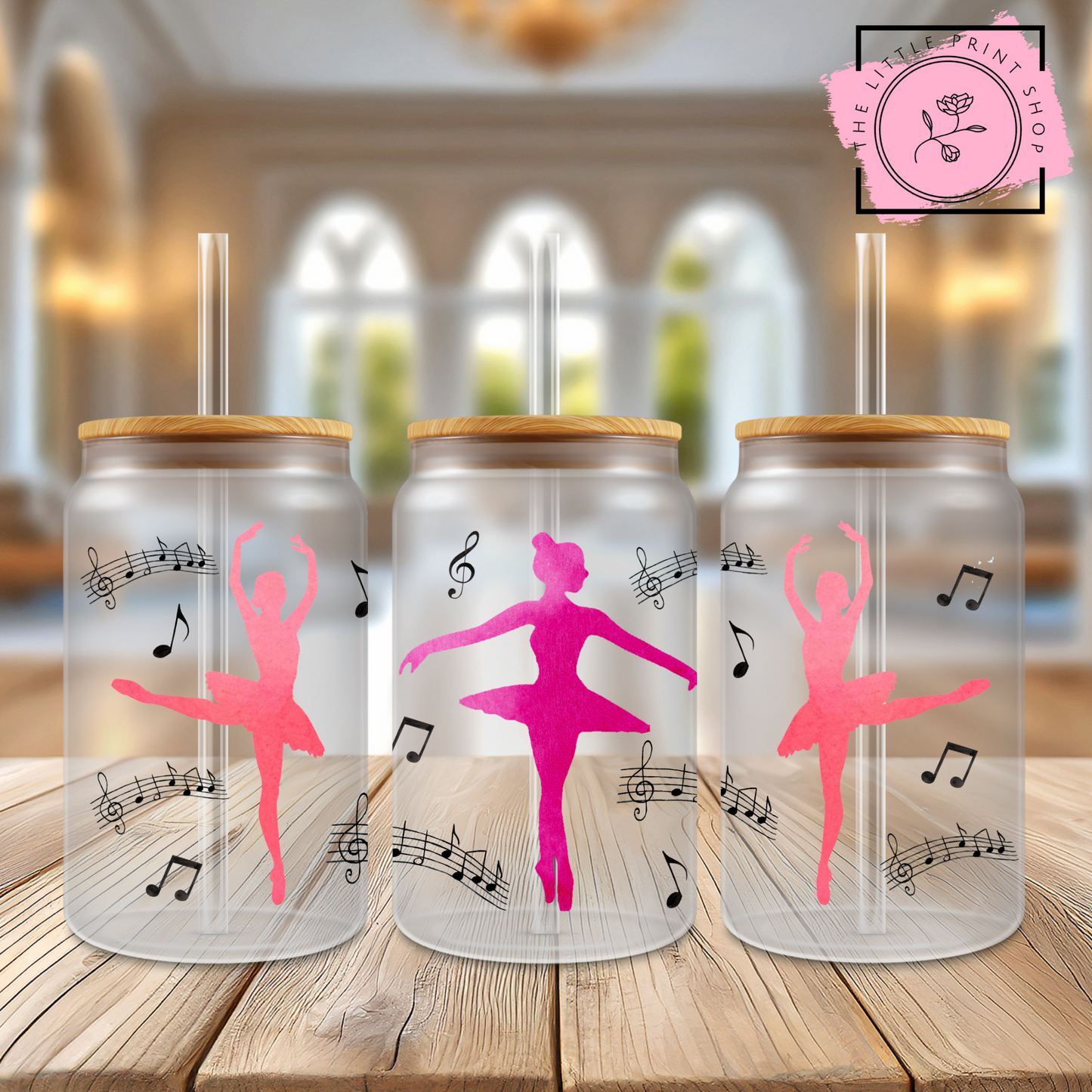 Ballerina Dancing - 16oz Libbey Glass Printed UV DTF Wrap