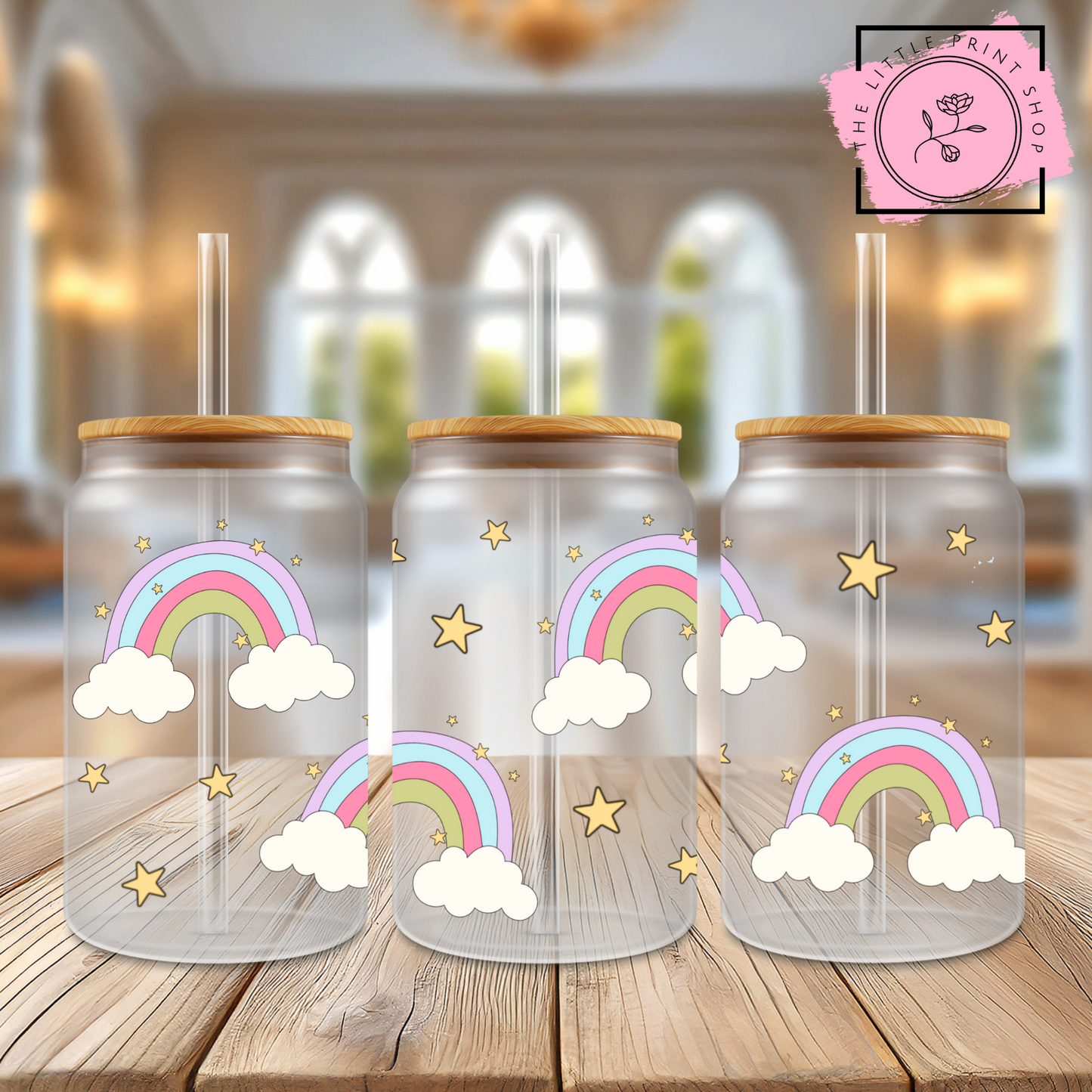 Rainbows & Stars- 16oz Libbey Glass Printed UV DTF Wrap