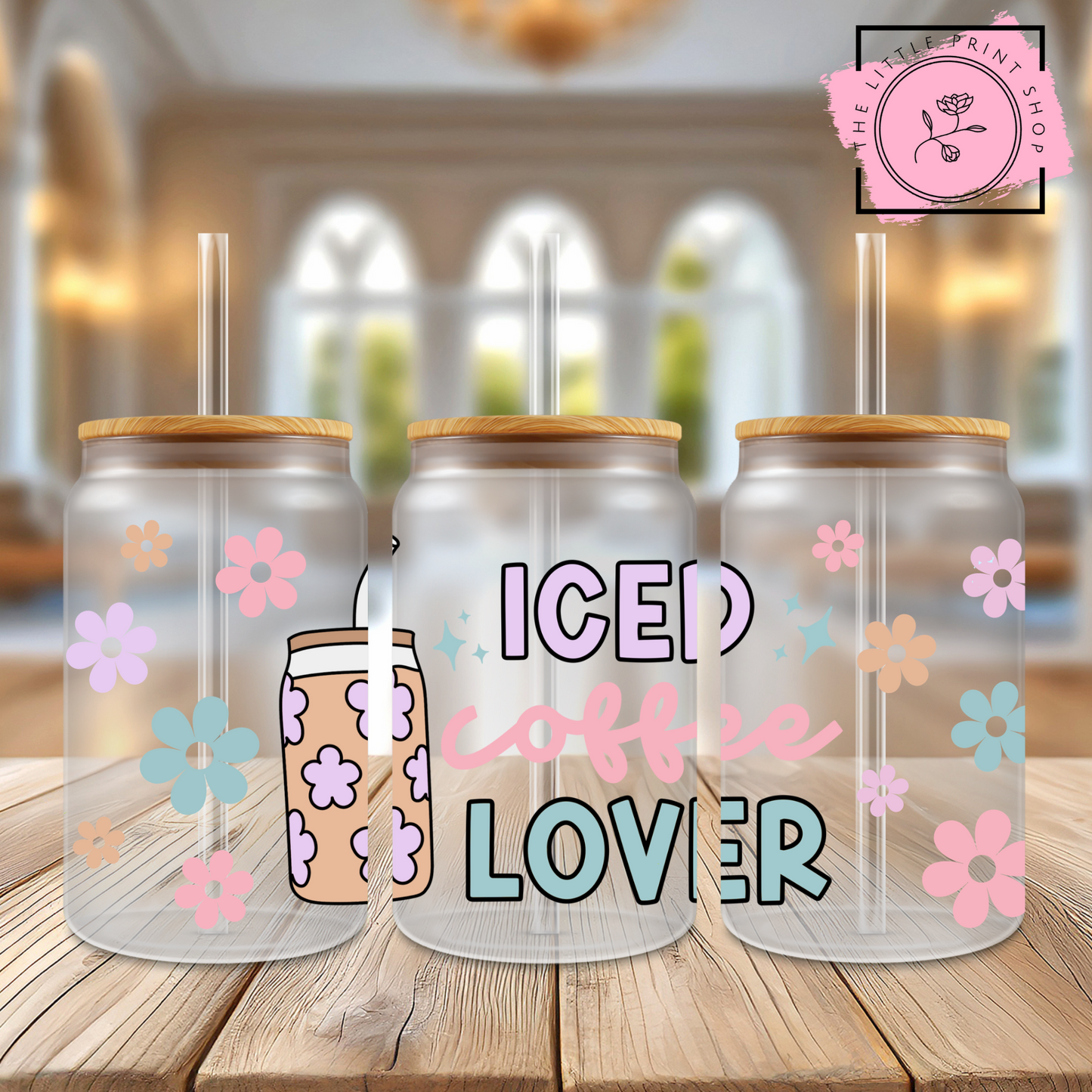 Iced Coffee Lover - 16oz Libbey Glass Printed UV DTF Wrap