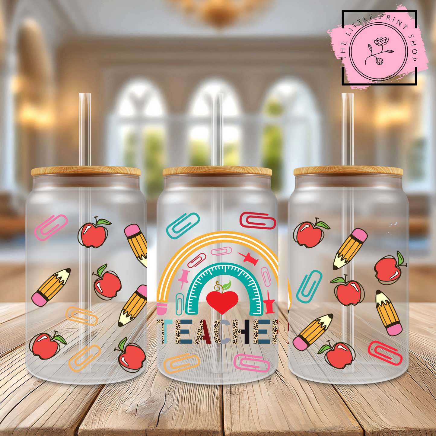 Teacher Rainbow - 16oz Libbey Glass Printed UV DTF Wrap