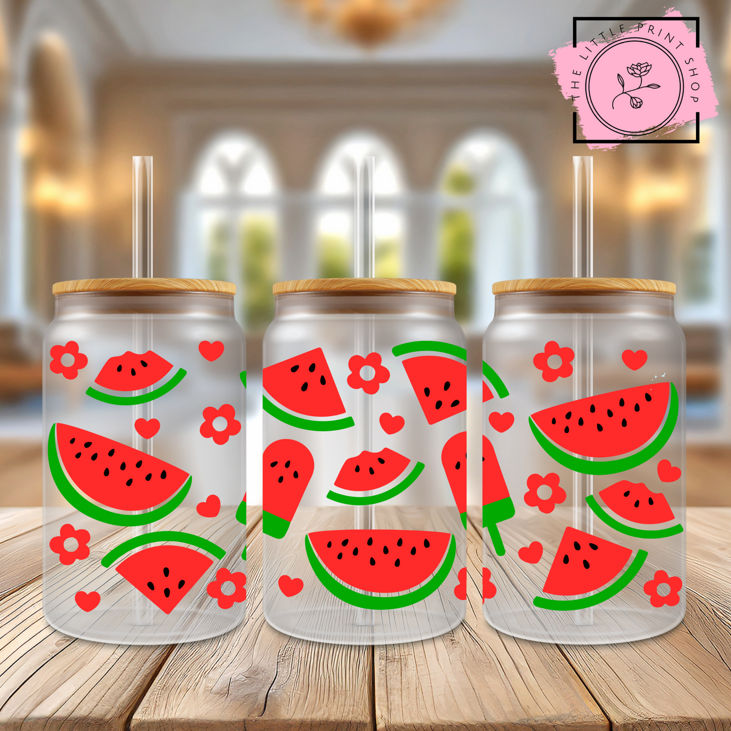 Watermelon - 16oz Libbey Glass Printed UV DTF Wrap