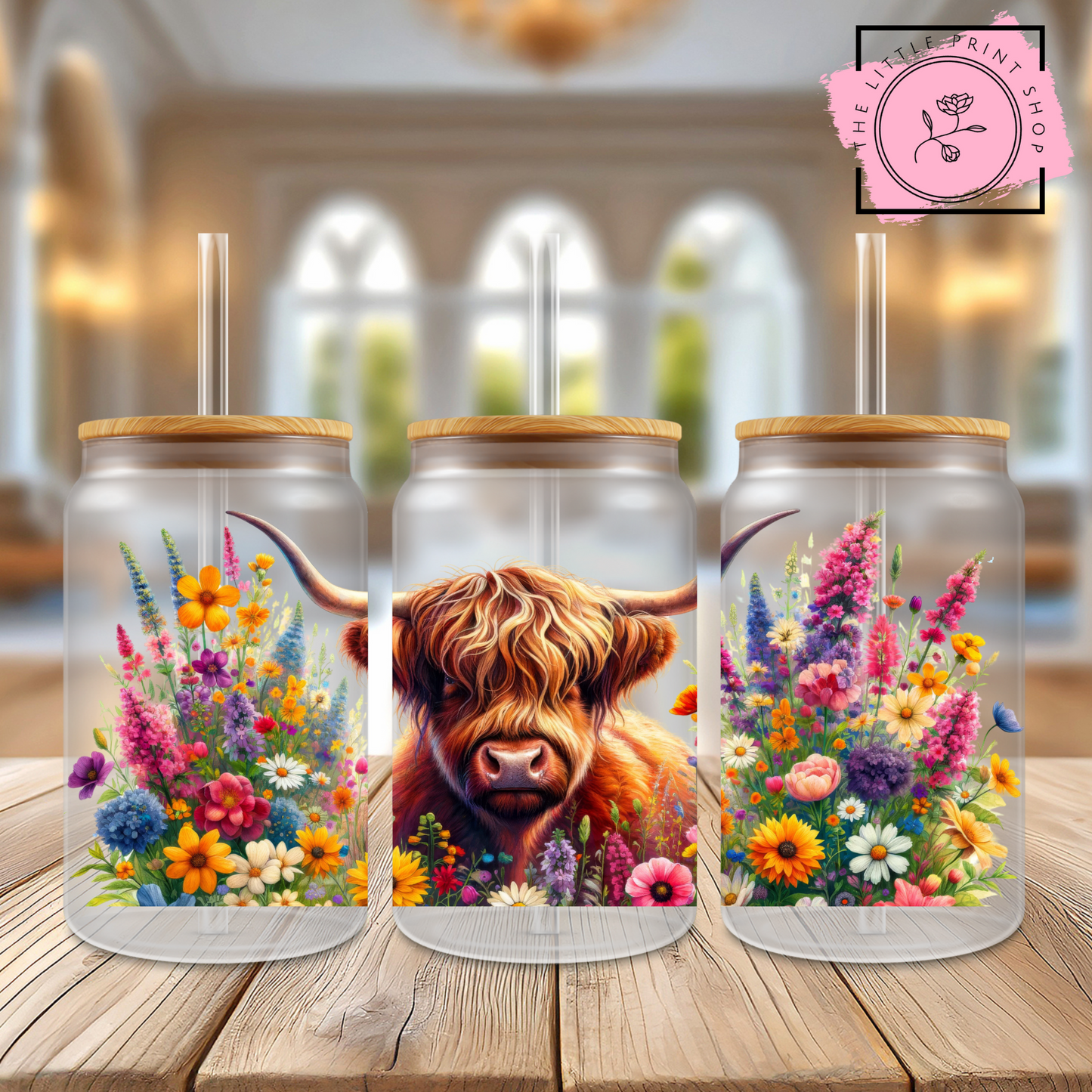 Highland Cow - 16oz Libbey Glass Printed UV DTF Wrap