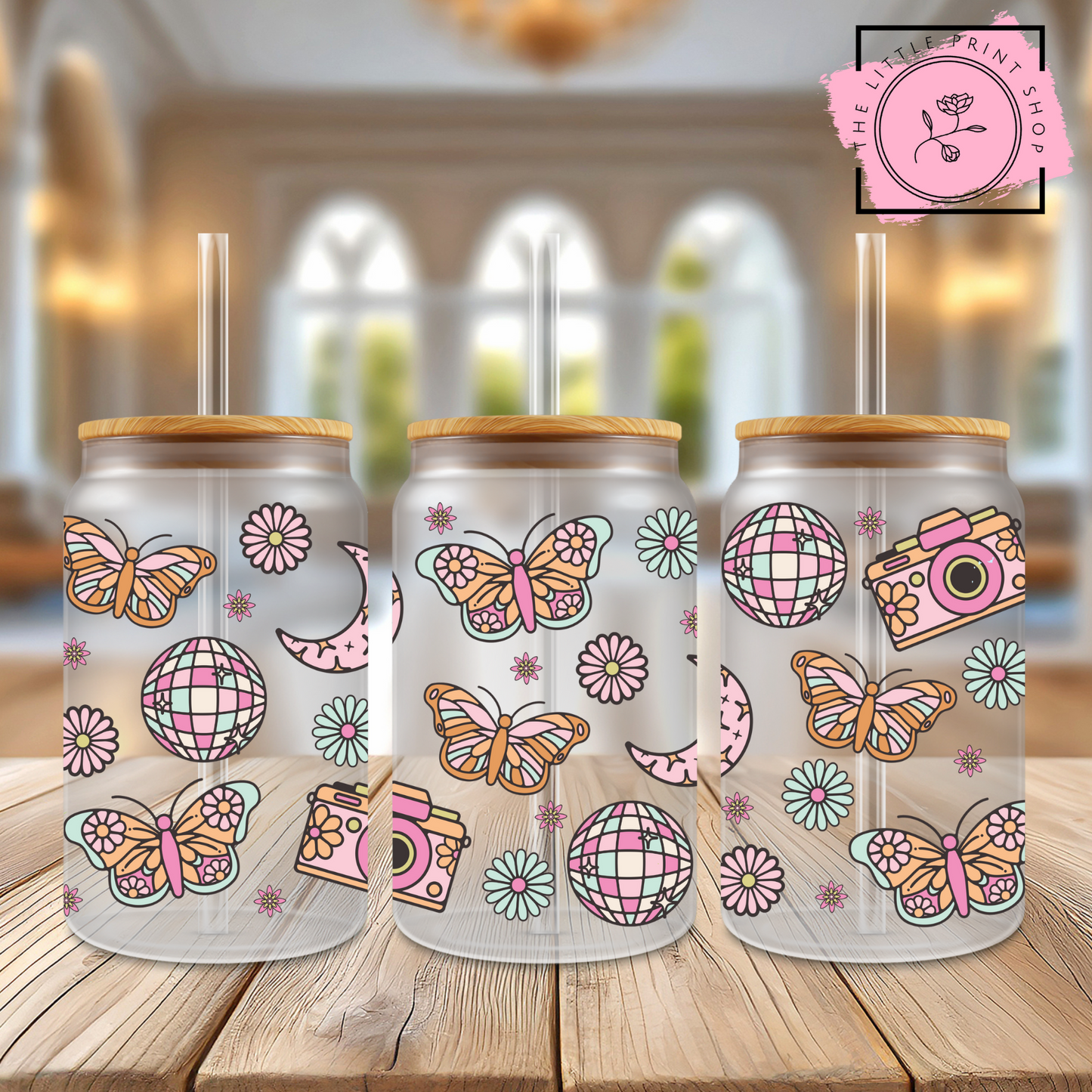 Retro - 16oz Libbey Glass Printed UV DTF Wrap