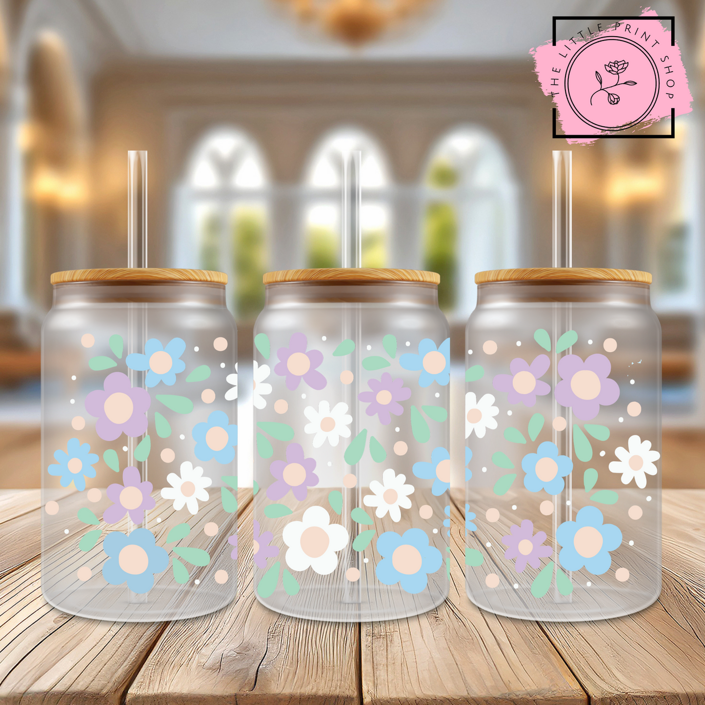 Coloured Daisies - 16oz Libbey Glass Printed UV DTF Wrap