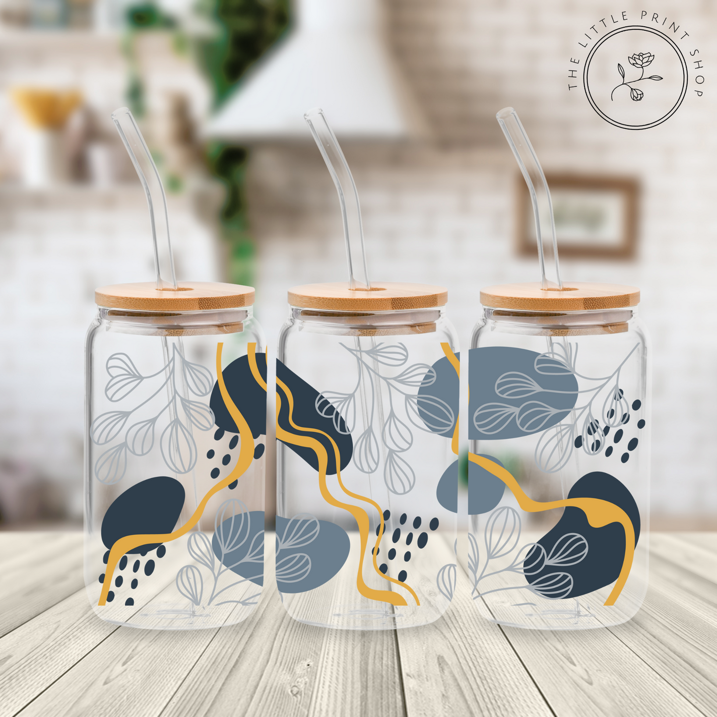 Blue Abstract - 16oz Libbey Glass Printed UV DTF Wrap