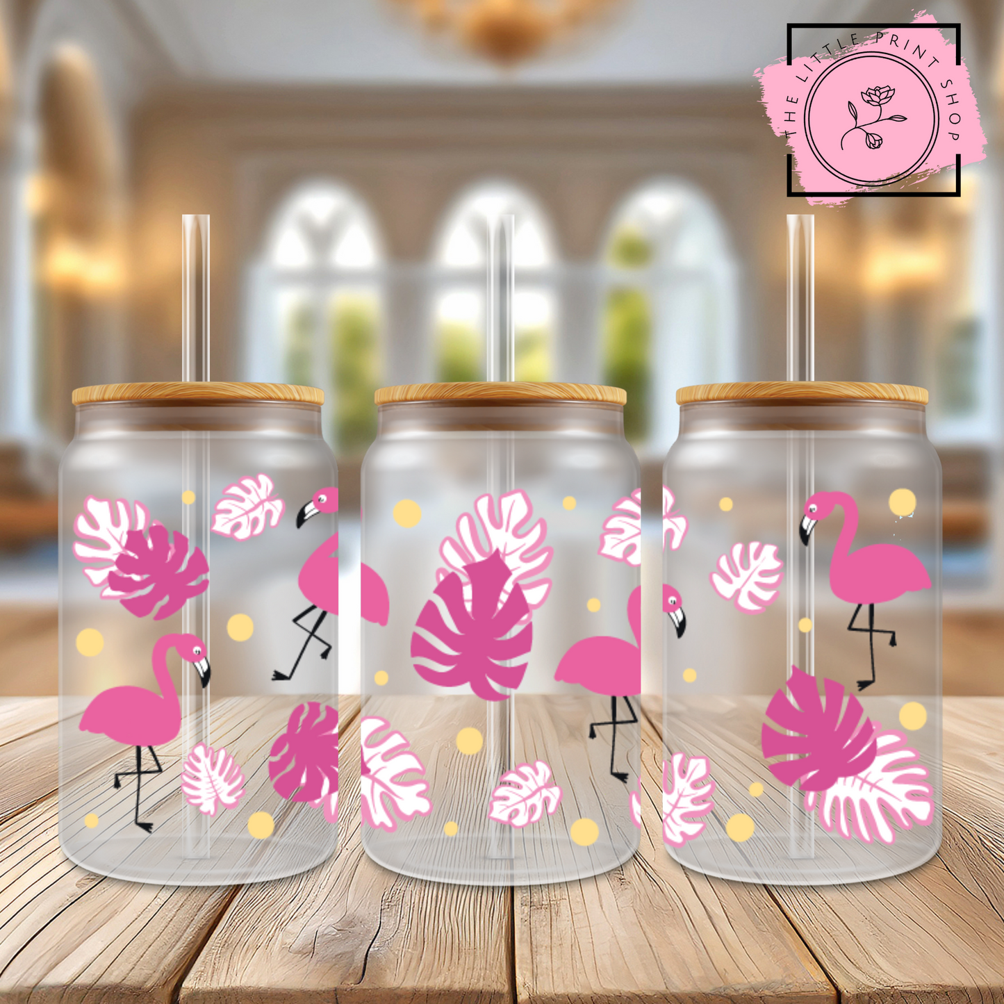 Flamingo - 16oz Libbey Glass Printed UV DTF Wrap