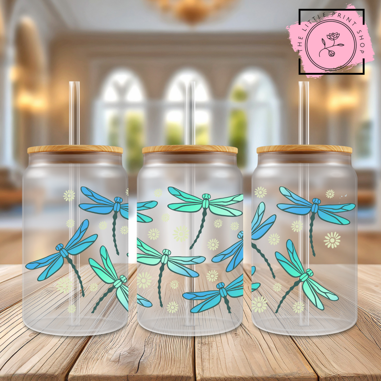 Dragonfly - 16oz Libbey Glass Printed UV DTF Wrap