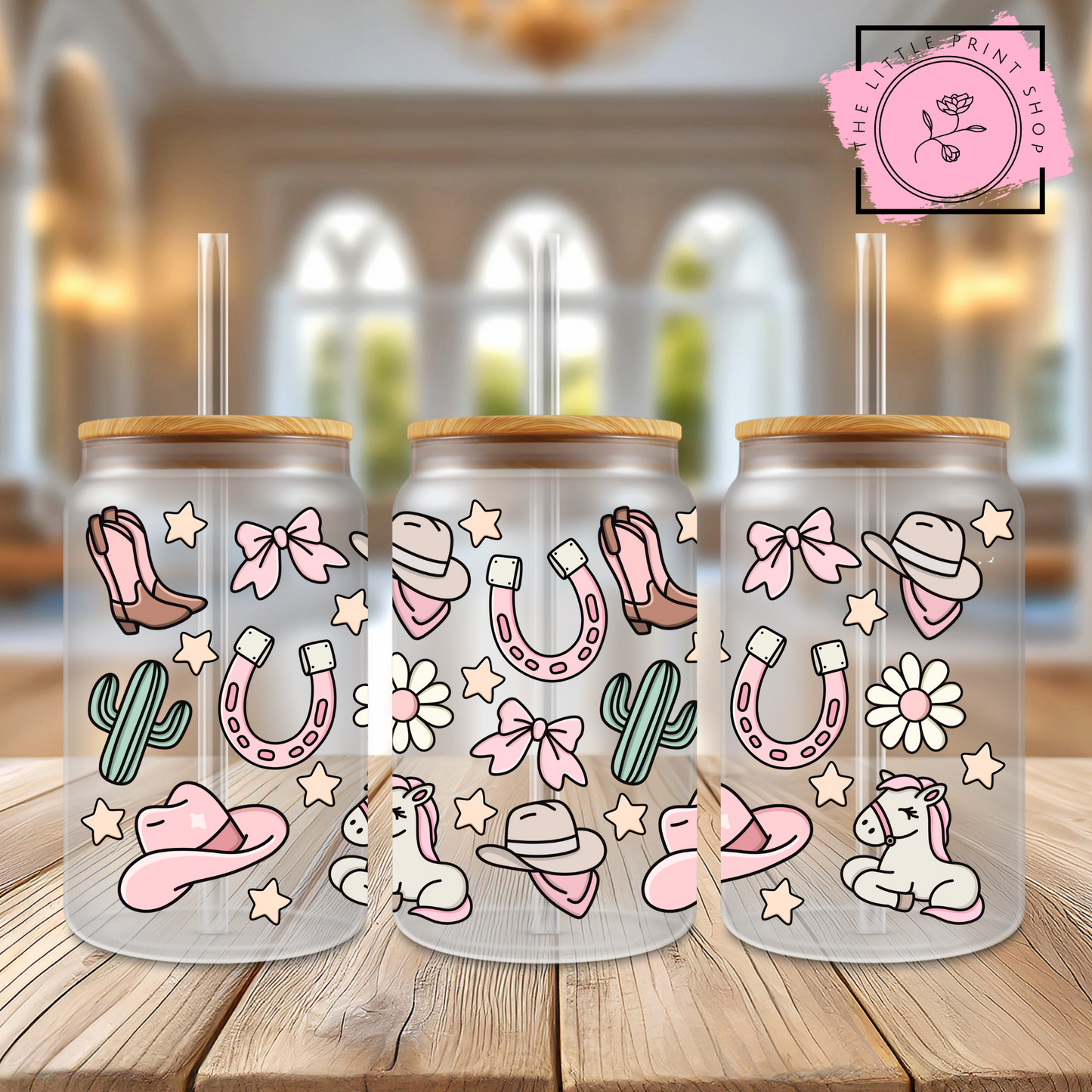 Western Chick - 16oz Libbey Glass Printed UV DTF Wrap