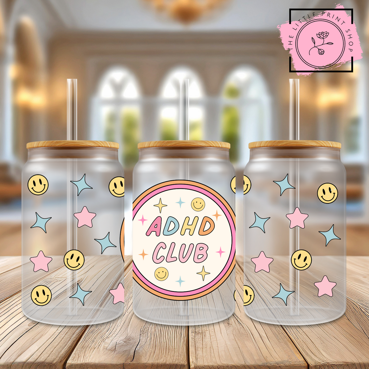 ADHD Club - 16oz Libbey Glass Printed UV DTF Wrap