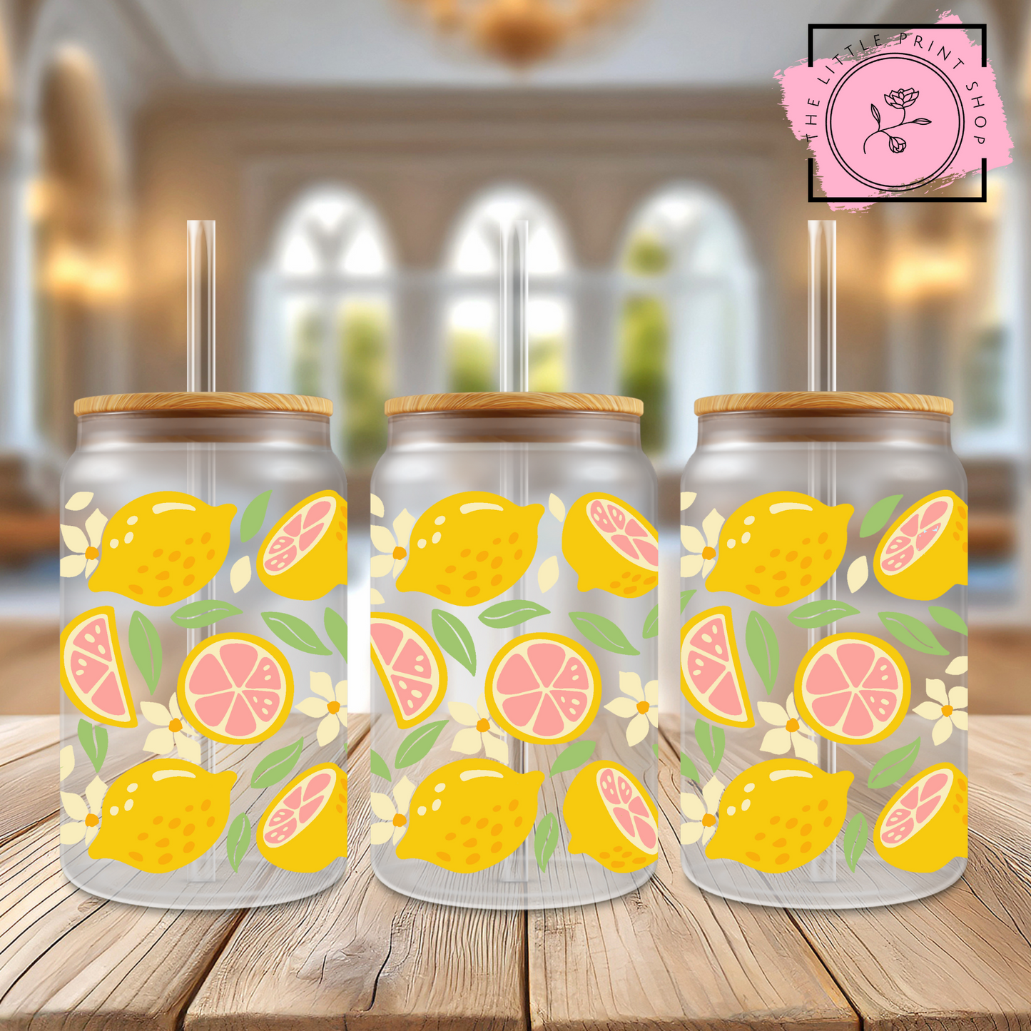 Summer Lemons - 16oz Libbey Glass Printed UV DTF Wrap