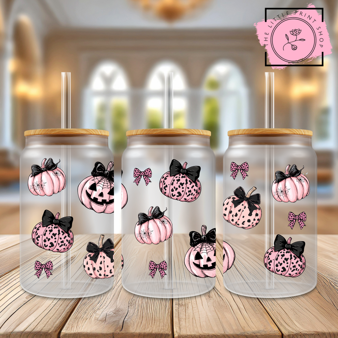 Pink Pumpkins - 16oz Libbey Glass Printed UV DTF Wraps