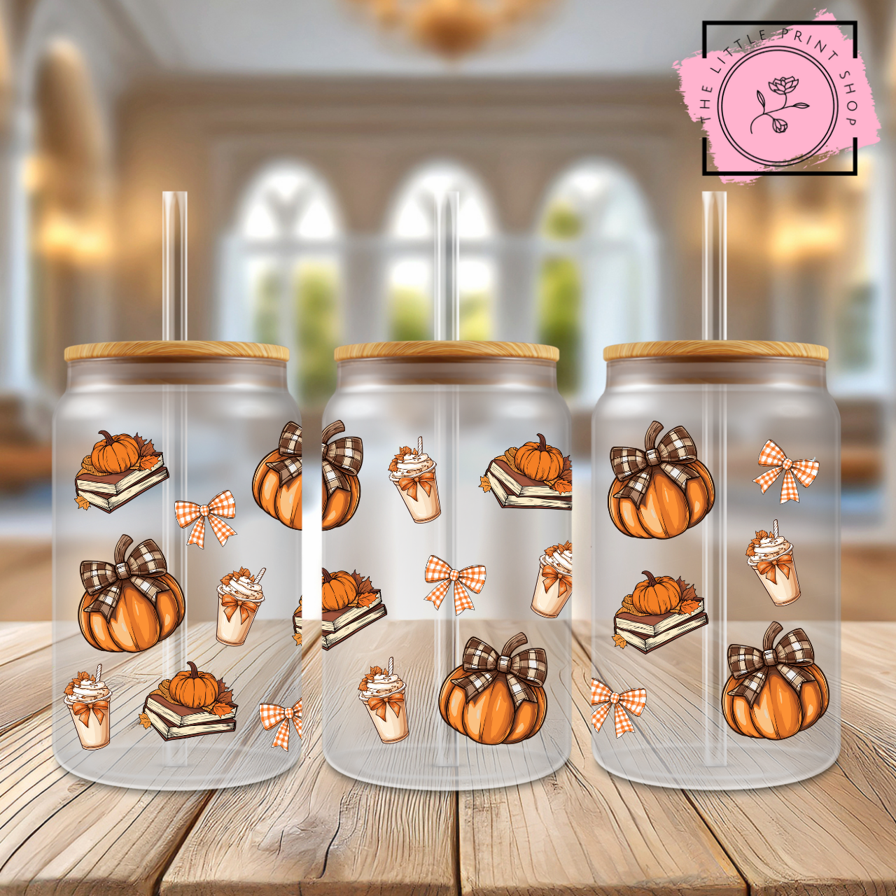 Autumn Reads - 16oz Libbey Glass Printed UV DTF Wraps