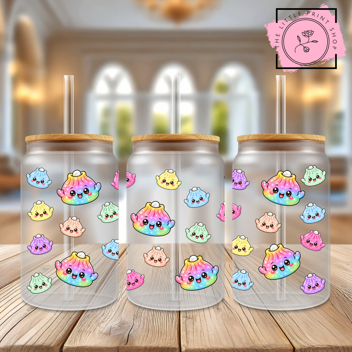 Shimmer Dumplings - 16oz Libbey Glass Printed UV DTF Wrap