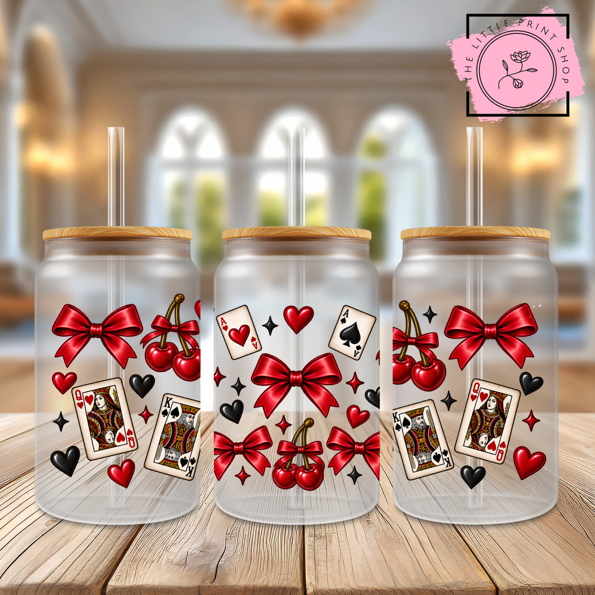 Playing Cards - 16oz Libbey Glass Printed UV DTF Wrap
