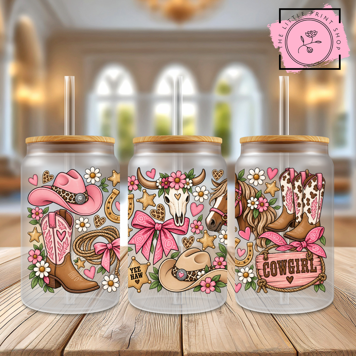 Cowgirl - 16oz Libbey Glass Printed UV DTF Wrap