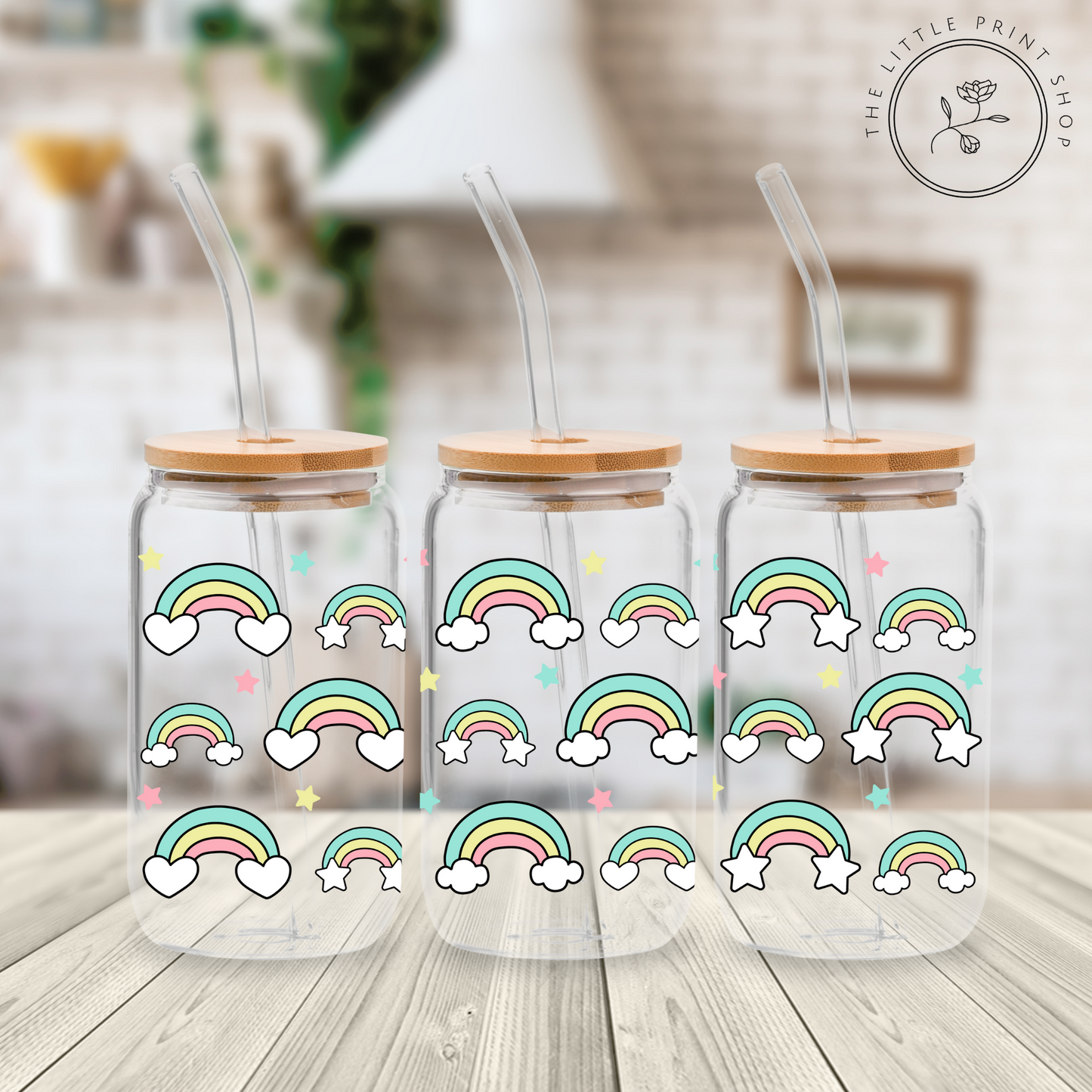 Pastel Rainbows - 16oz Libbey Glass Printed UV DTF Wrap