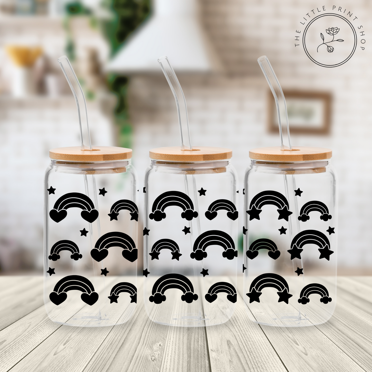 Rainbows Black Outline - 16oz Libbey Glass Printed UV DTF Wrap