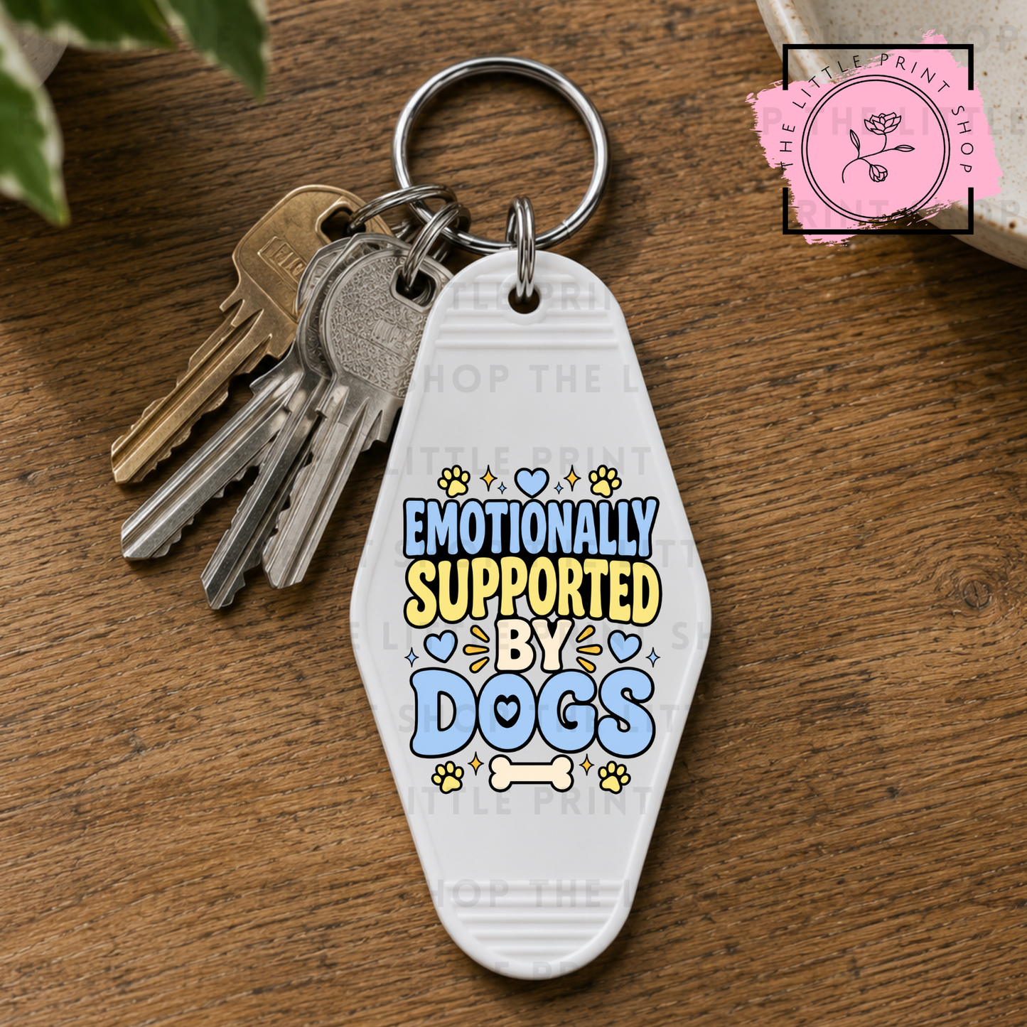 Emotionally Supported By Dogs - Blue - UV DTF Motel Keyring Decal