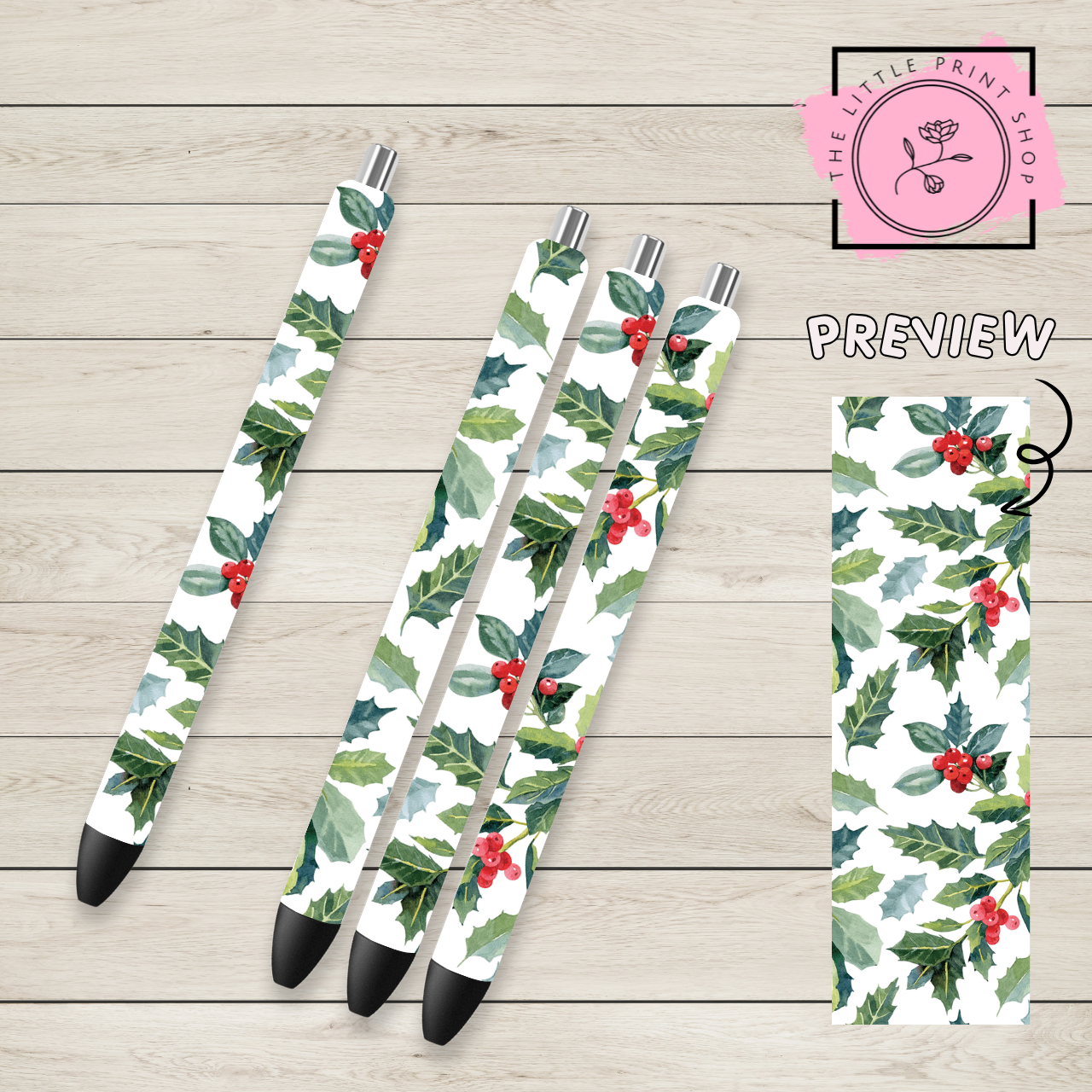 Christmas Holly - UV DTF Pen Wrap Decal