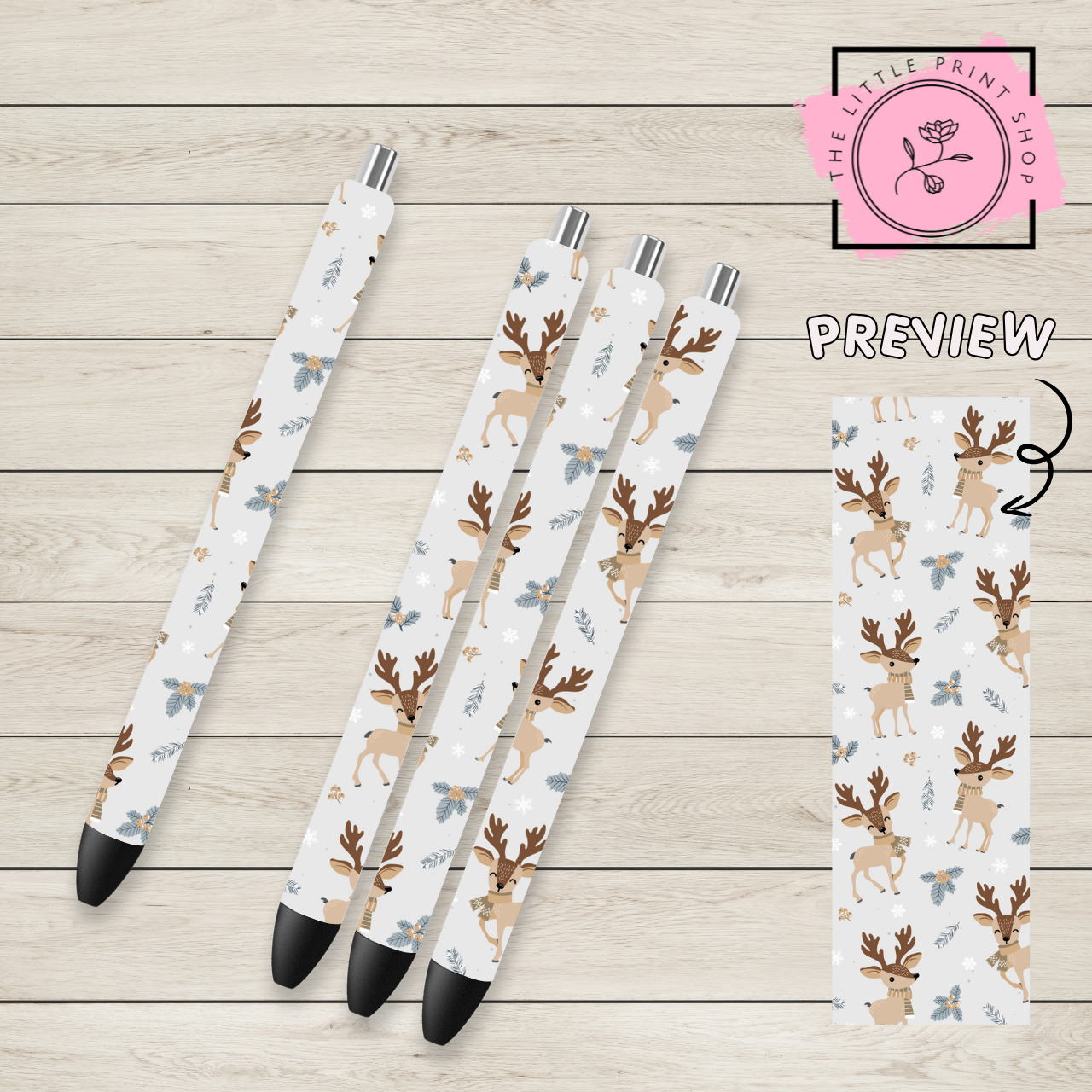 Christmas Reindeer Theme - UV DTF Pen Wrap Decal
