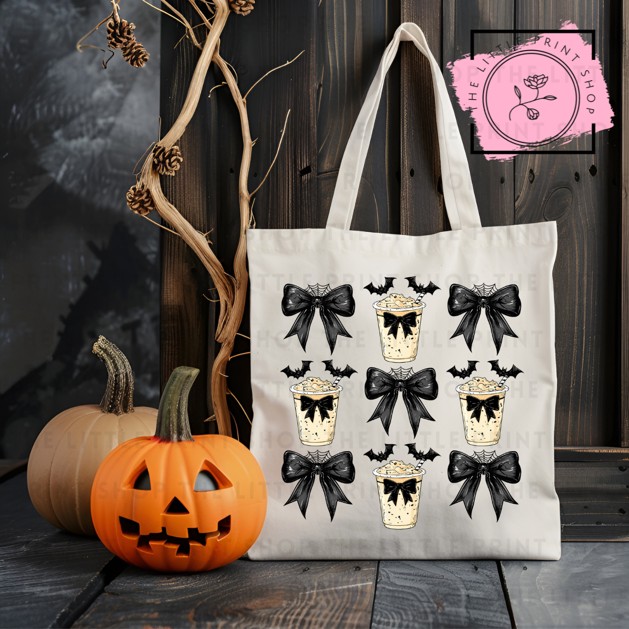 Black Bows & Coffee - Tote Bag DTF Transfer