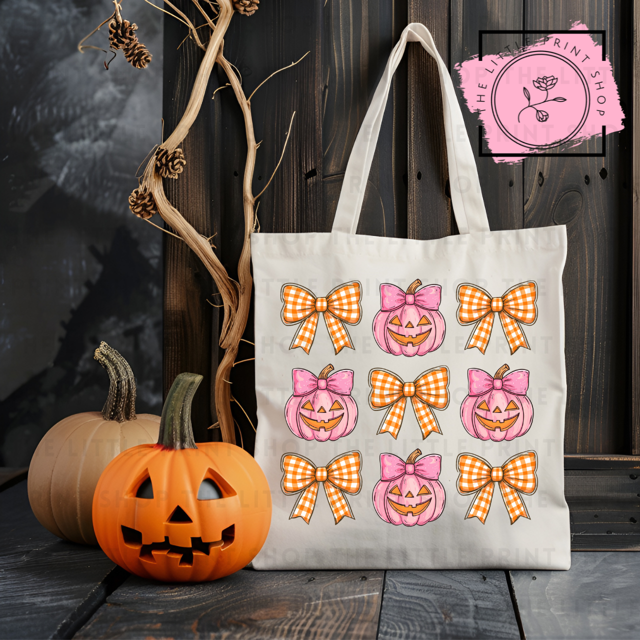 Orange Bows & Pumpkins - Tote Bag DTF Transfer