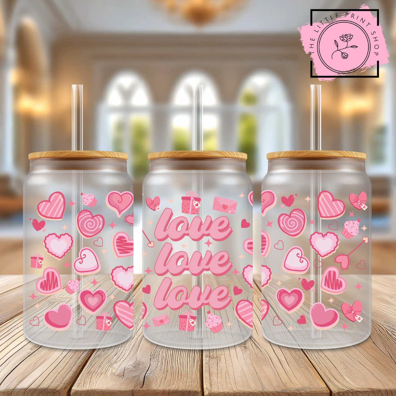 Love Love Love - 16oz Libbey Glass Printed UV DTF Wrap