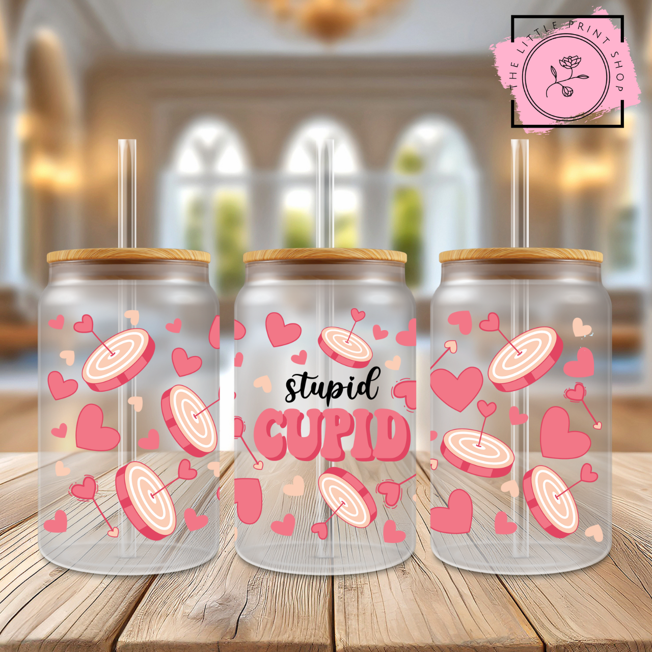 Stupid Cupid - 16oz Libbey Glass Printed UV DTF Wrap