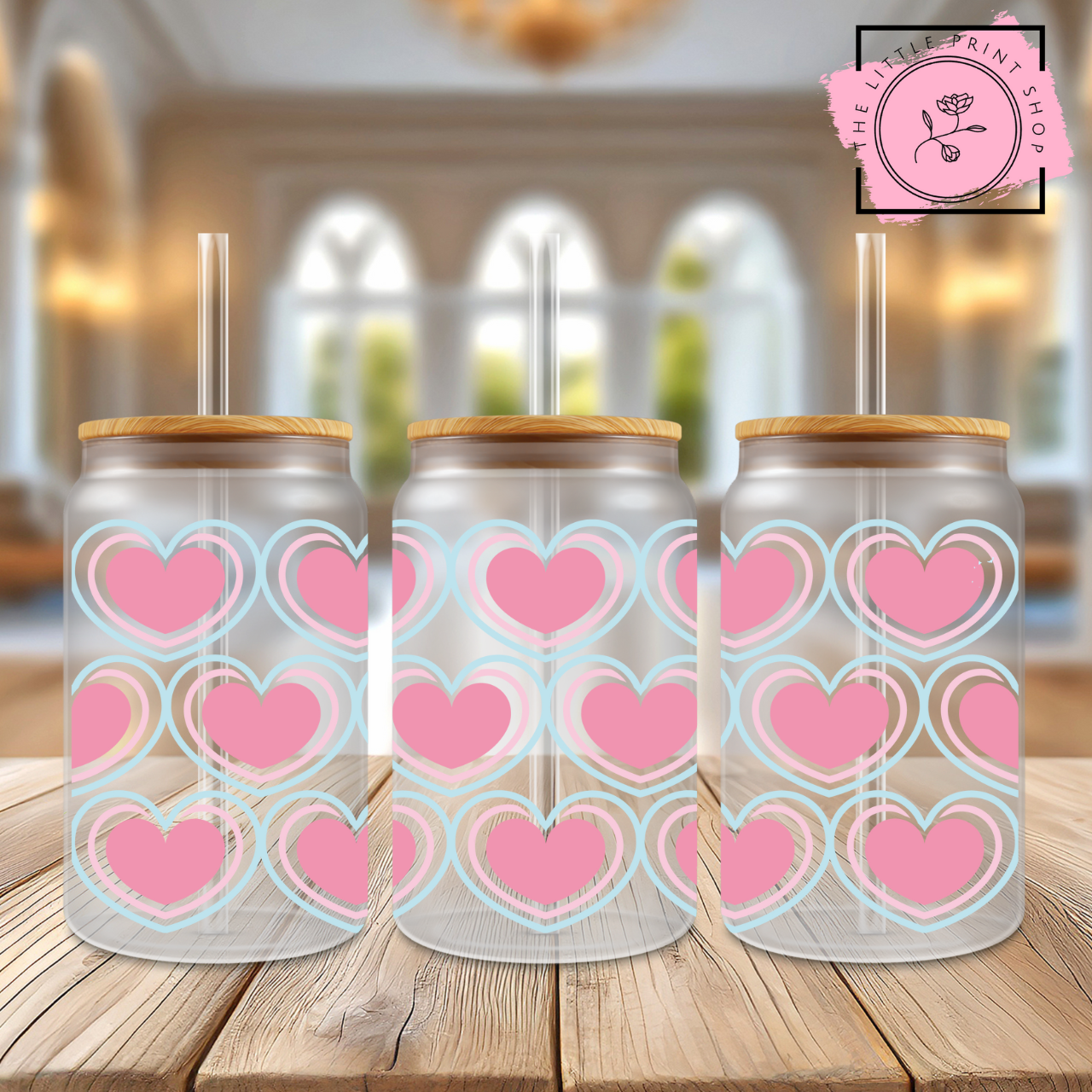 Hearts - 16oz Libbey Glass Printed UV DTF Wrap