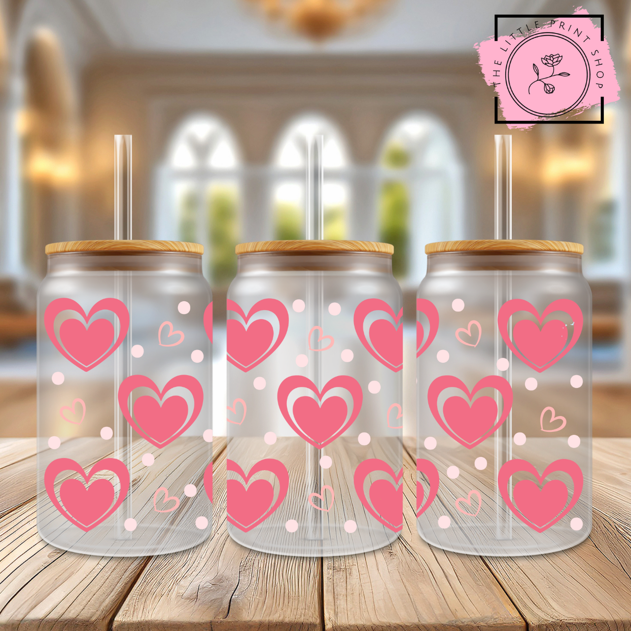 Love Hearts - 16oz Libbey Glass Printed UV DTF Wrap