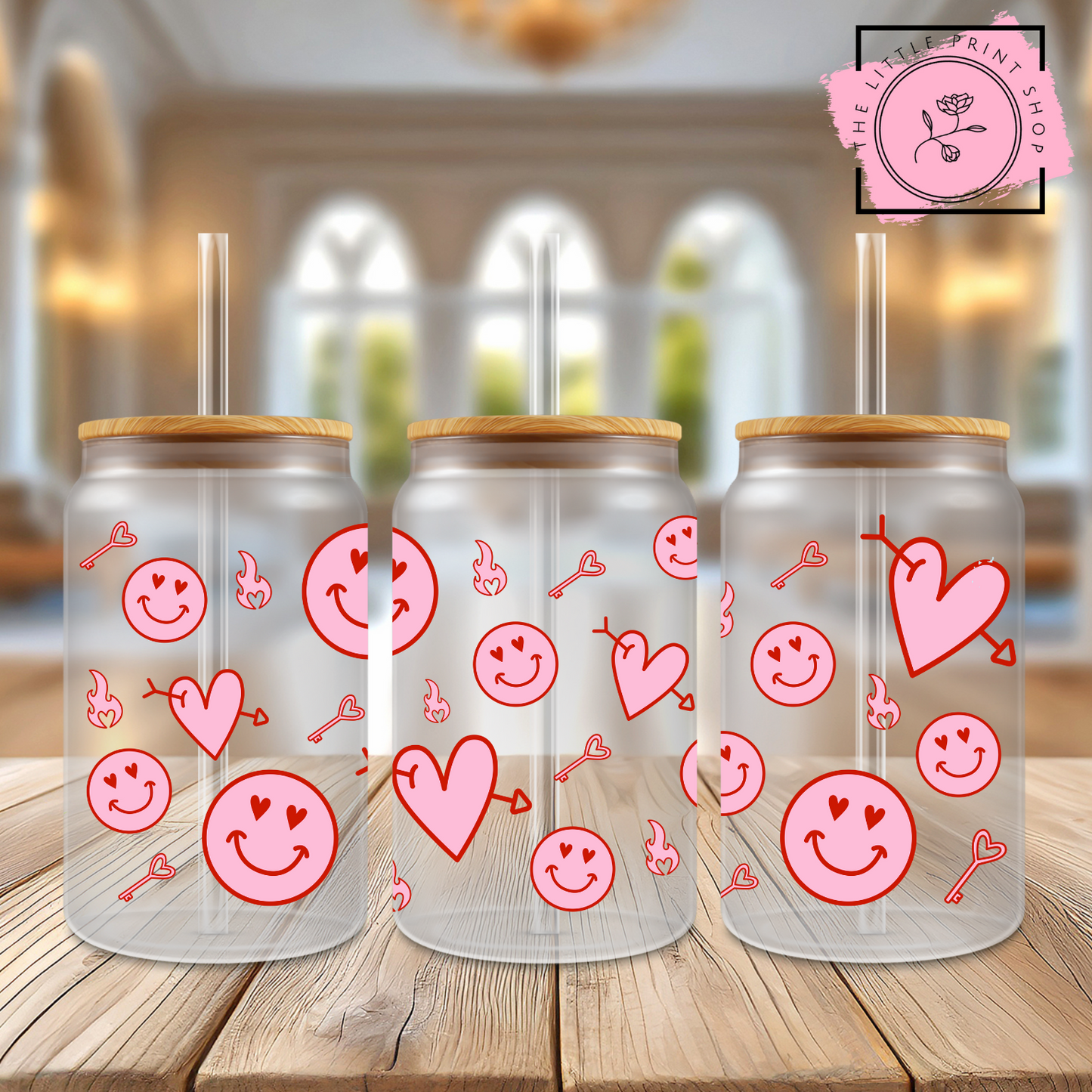 Love Smiles - 16oz Libbey Glass Printed UV DTF Wrap