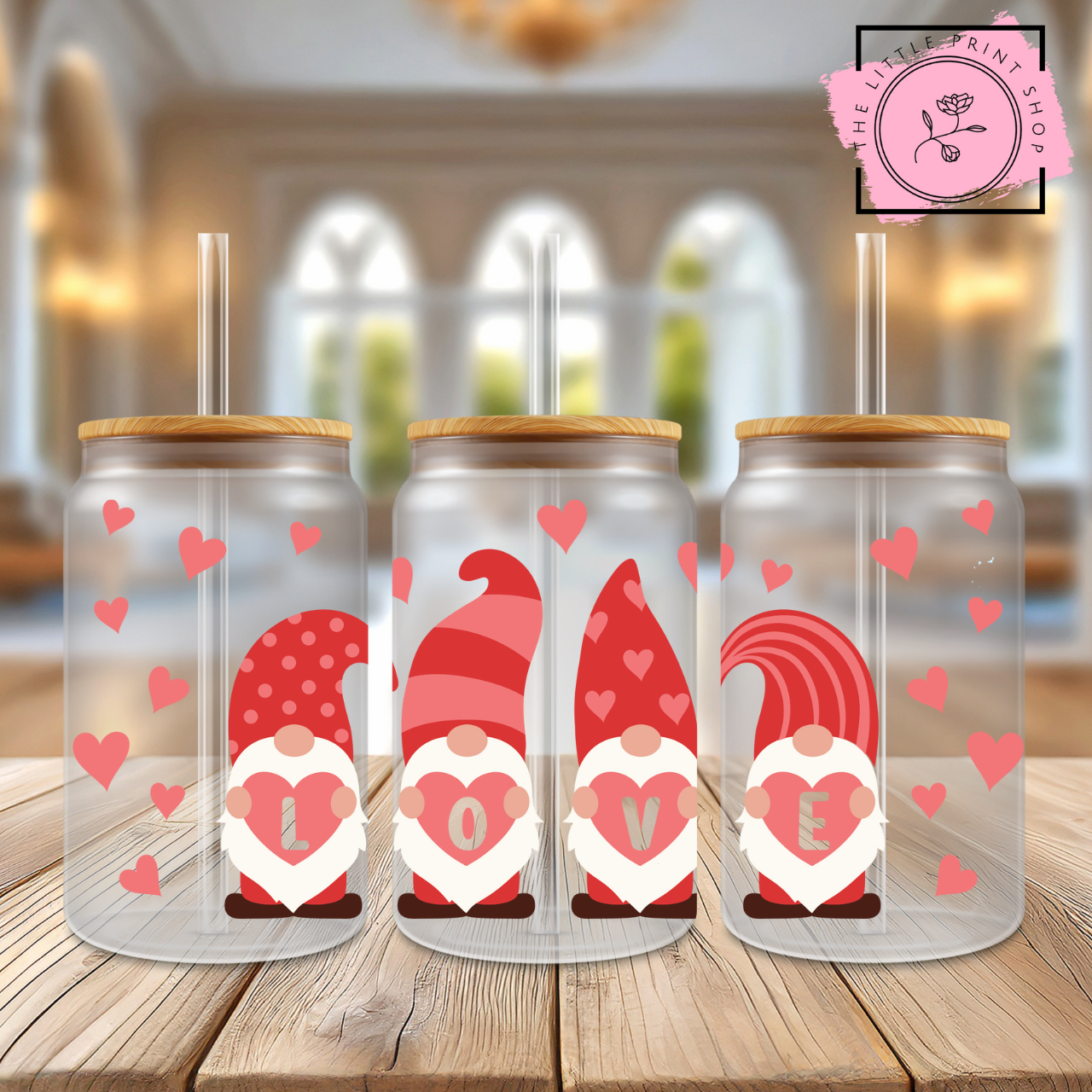 Gnome Love - 16oz Libbey Glass Printed UV DTF Wrap