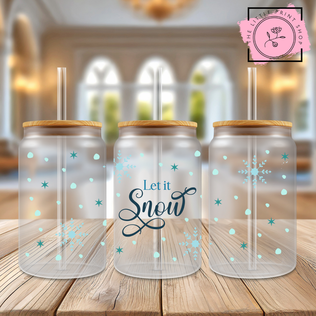 Let It Snow - 16oz Libbey Glass Printed UV DTF Wrap