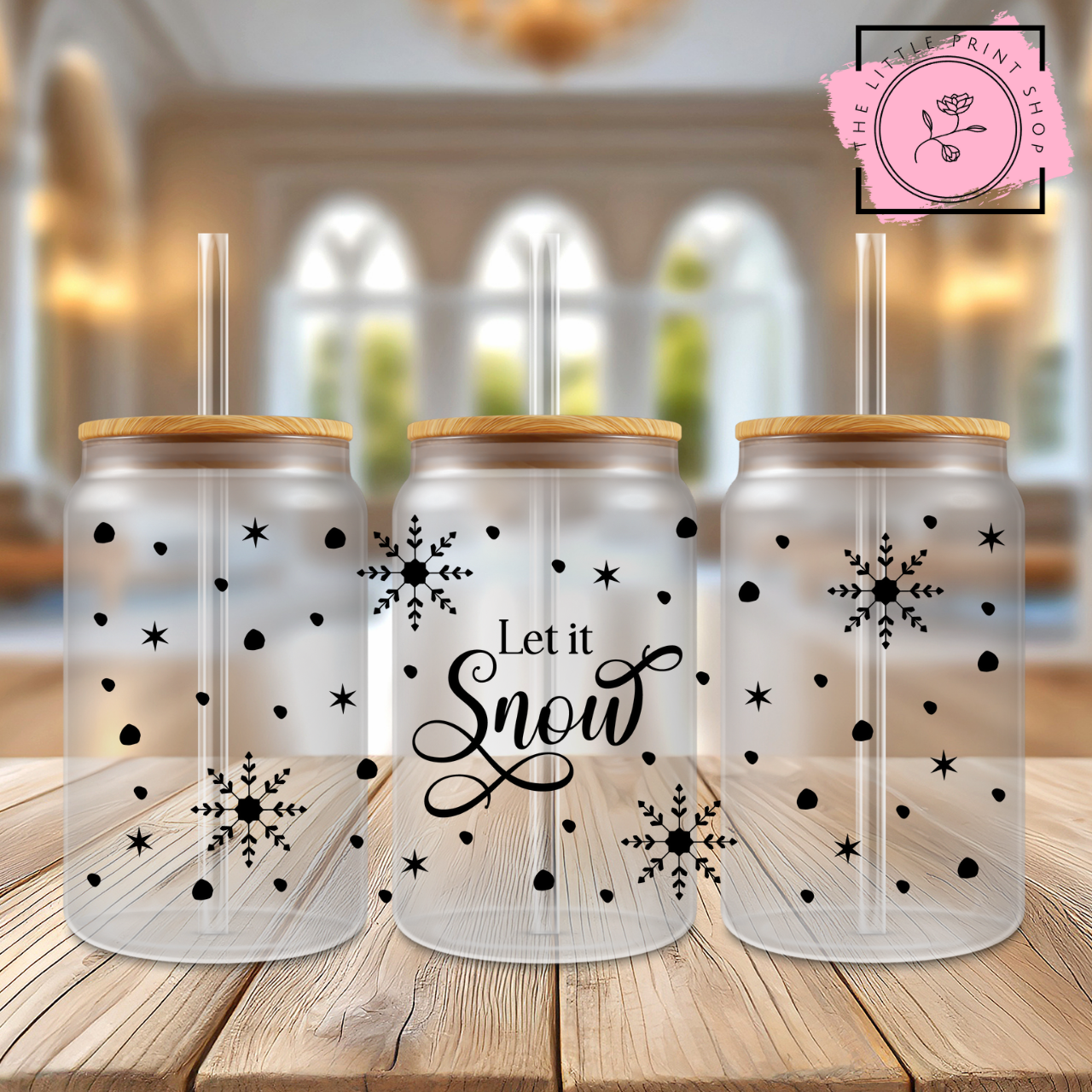 Let It Snow - 16oz Libbey Glass Printed UV DTF Wrap