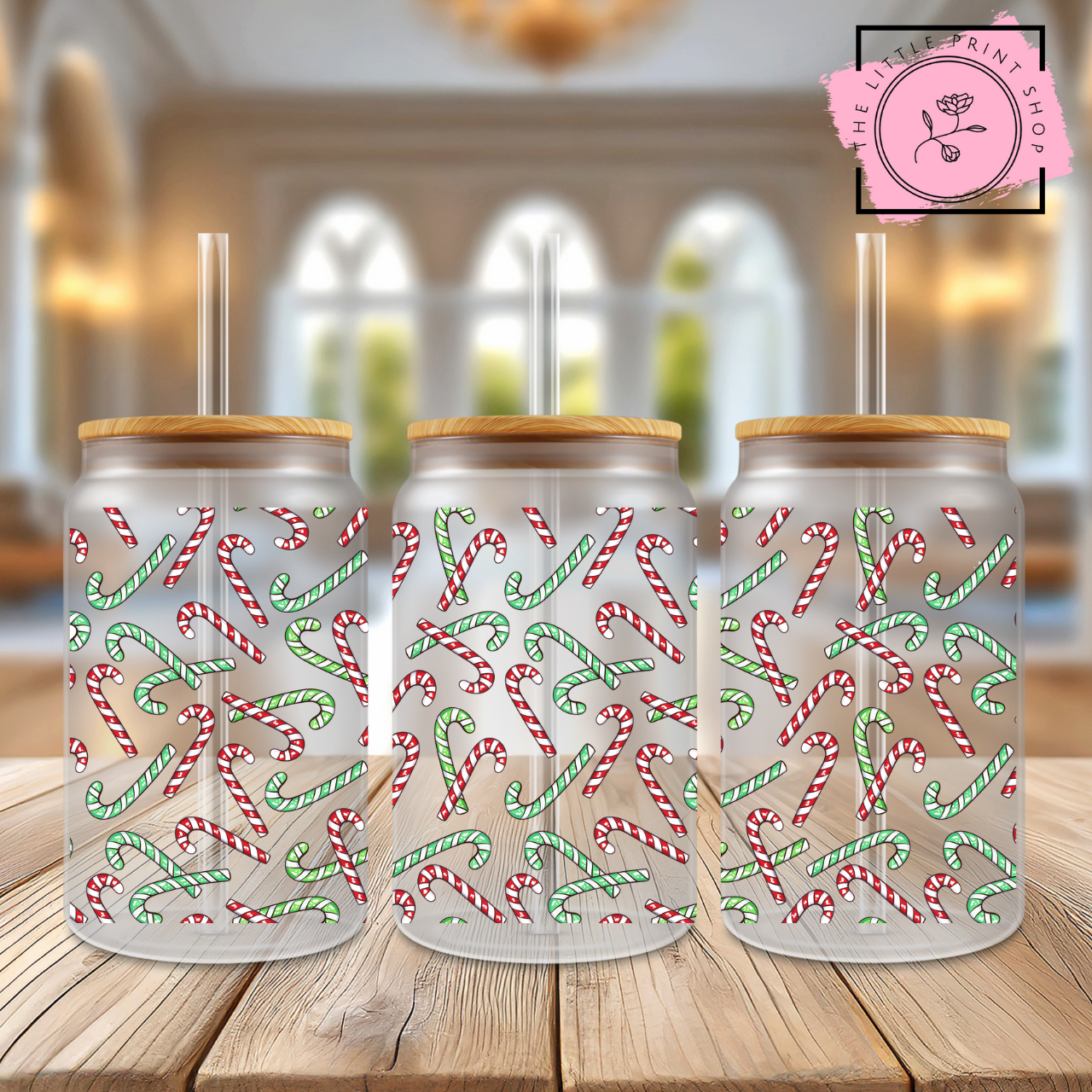 Candy Canes - 16oz Libbey Glass Printed UV DTF Wrap