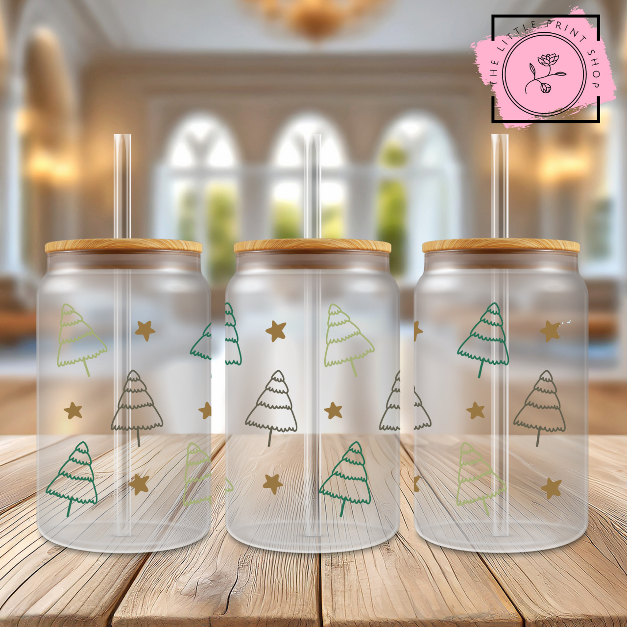 Green Trees - 16oz Libbey Glass Printed UV DTF Wrap