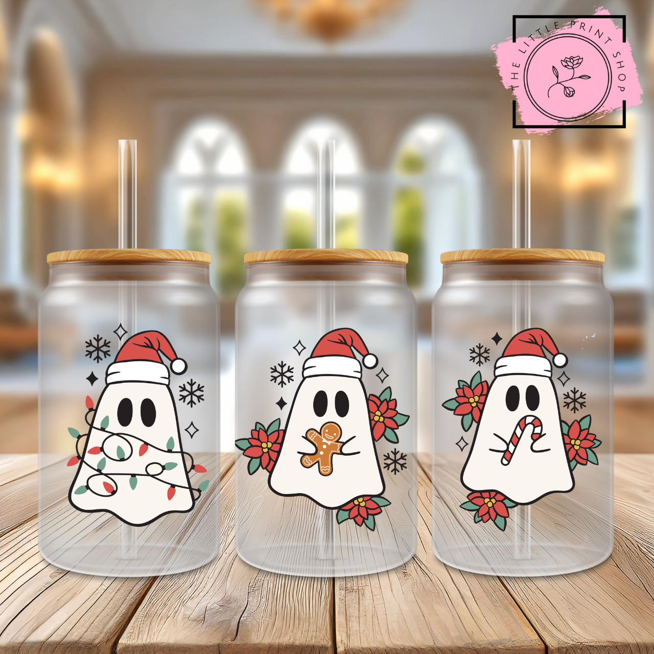 Christmas Ghosts - 16oz Libbey Glass Printed UV DTF Wrap