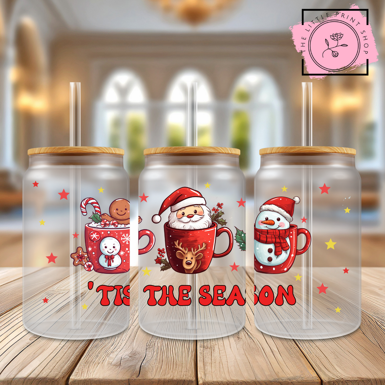 Tis The Season Santa - 16oz Libbey Glass Printed UV DTF Wrap