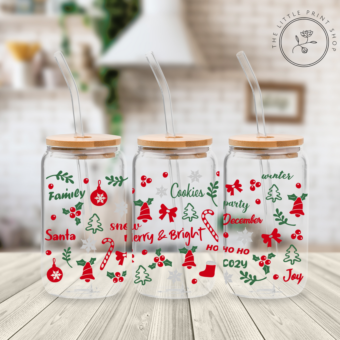 Christmas Icons - 16oz Libbey Glass Printed UV DTF Wrap