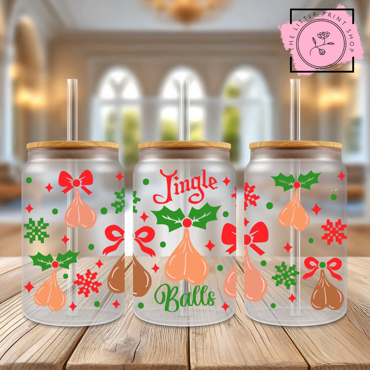 Jingle Balls - 16oz Libbey Glass Printed UV DTF Wrap