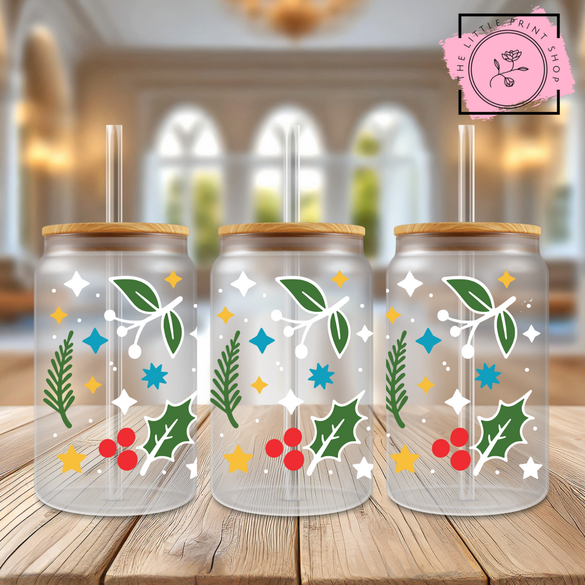 Holly - 16oz Libbey Glass Printed UV DTF Wrap