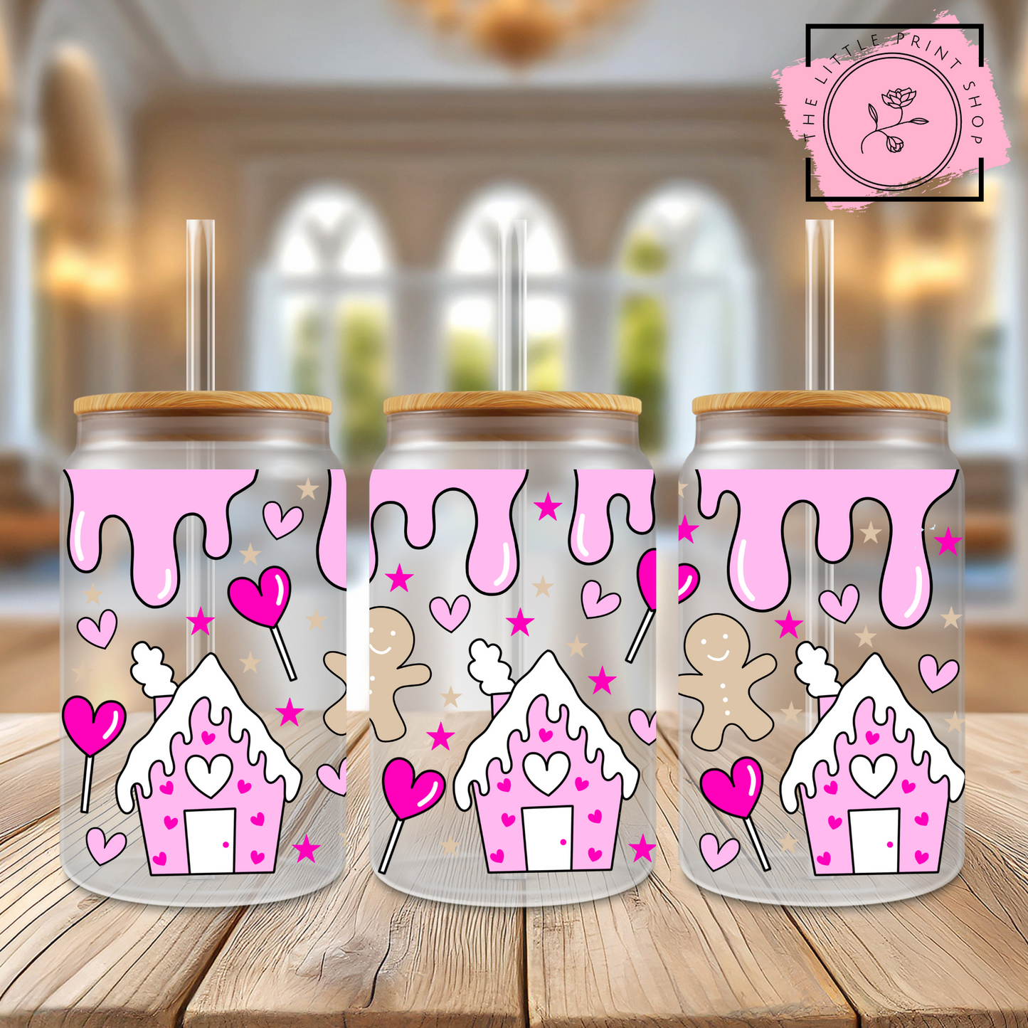 Bargain Bin - Pink Christmas - 16oz Libbey Glass Printed UV DTF Wrap