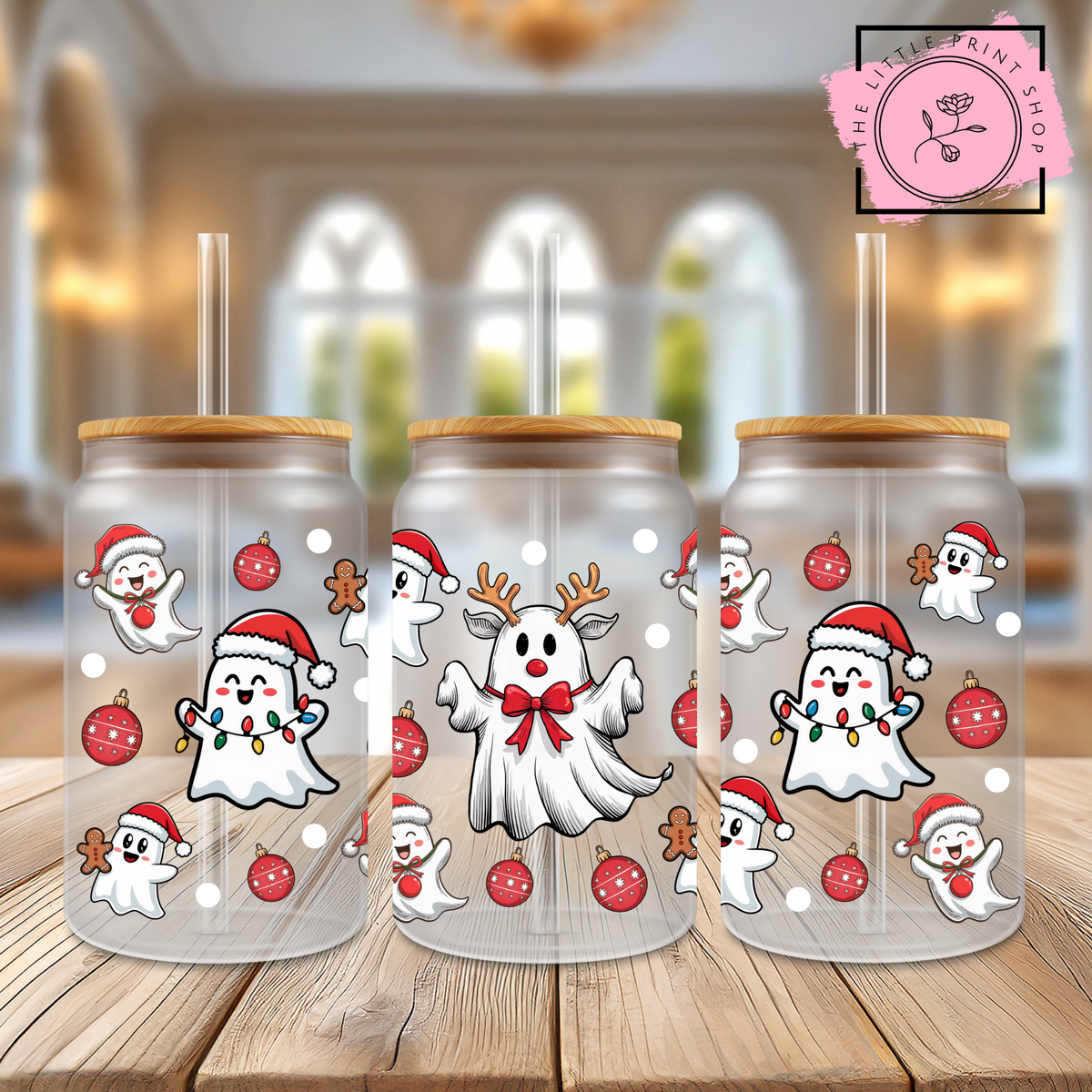 Christmas Ghosts - 16oz Libbey Glass Printed UV DTF Wrap