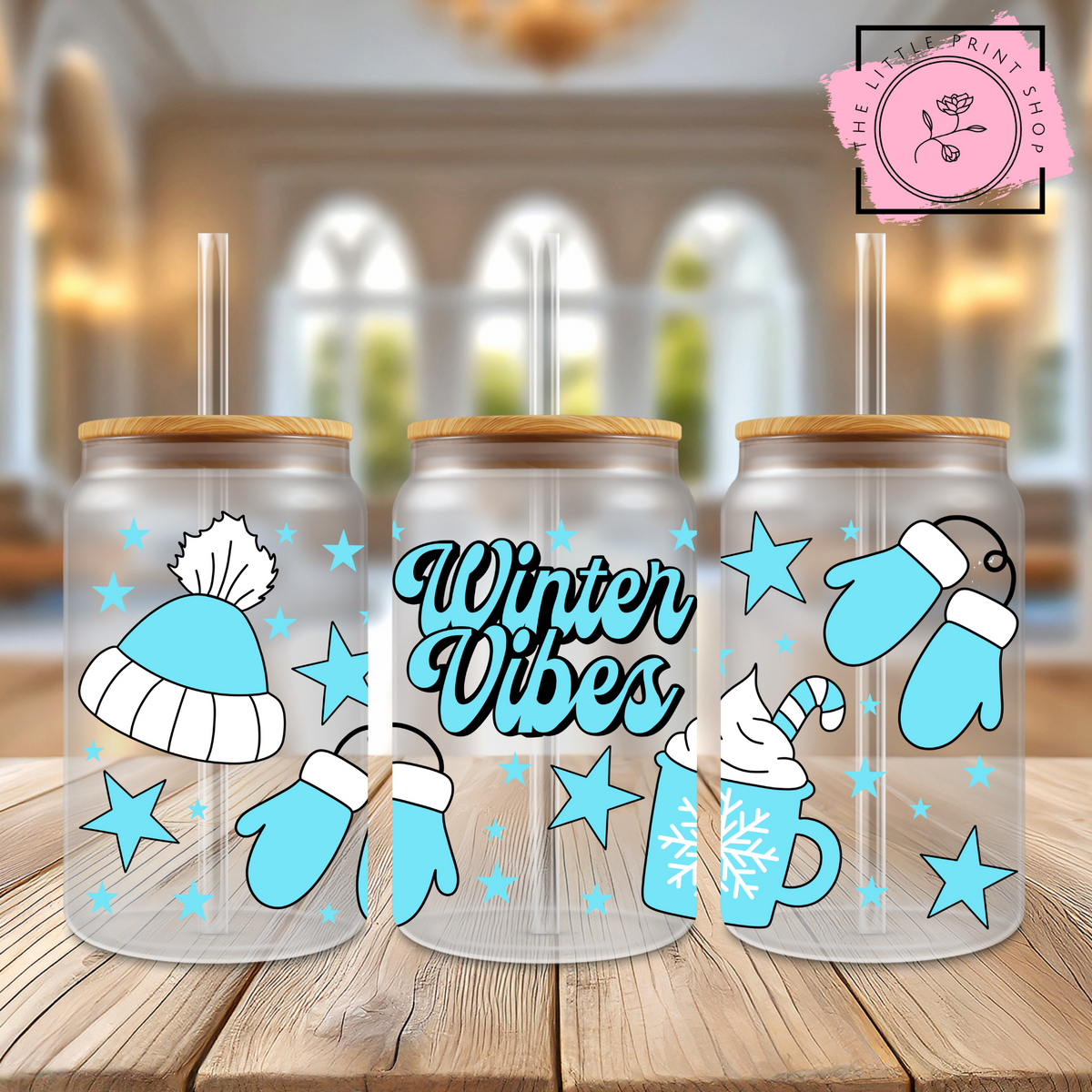 Winter Vibes - 16oz Libbey Glass Printed UV DTF Wrap