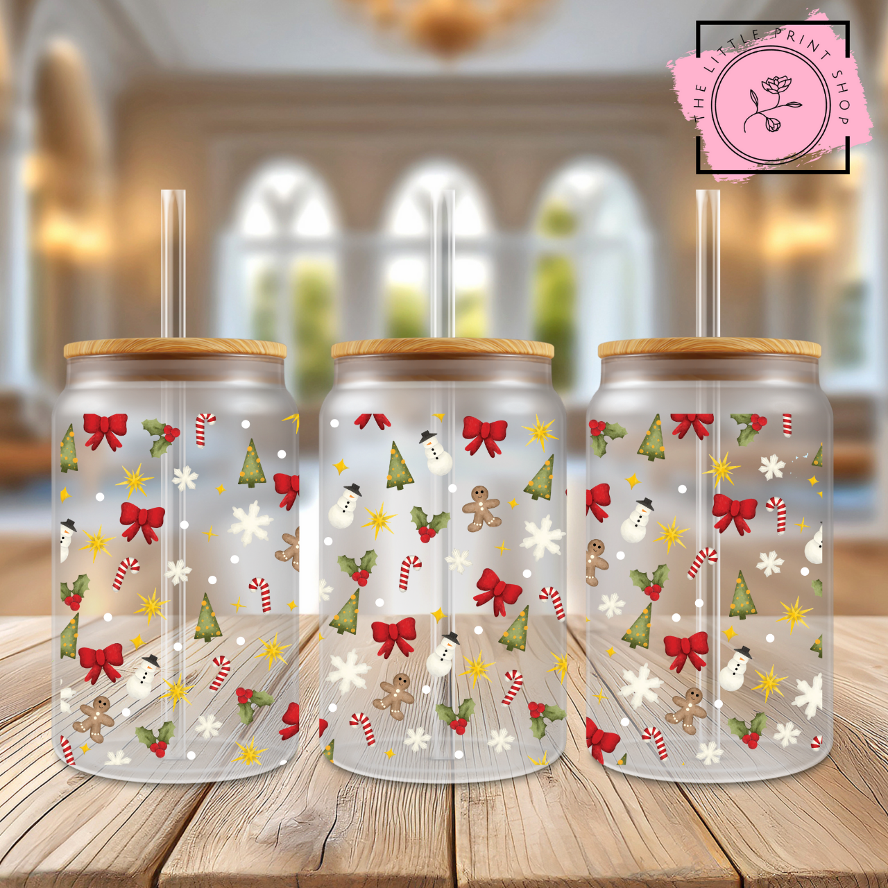 Christmas Print - 16oz Libbey Glass Printed UV DTF Wrap